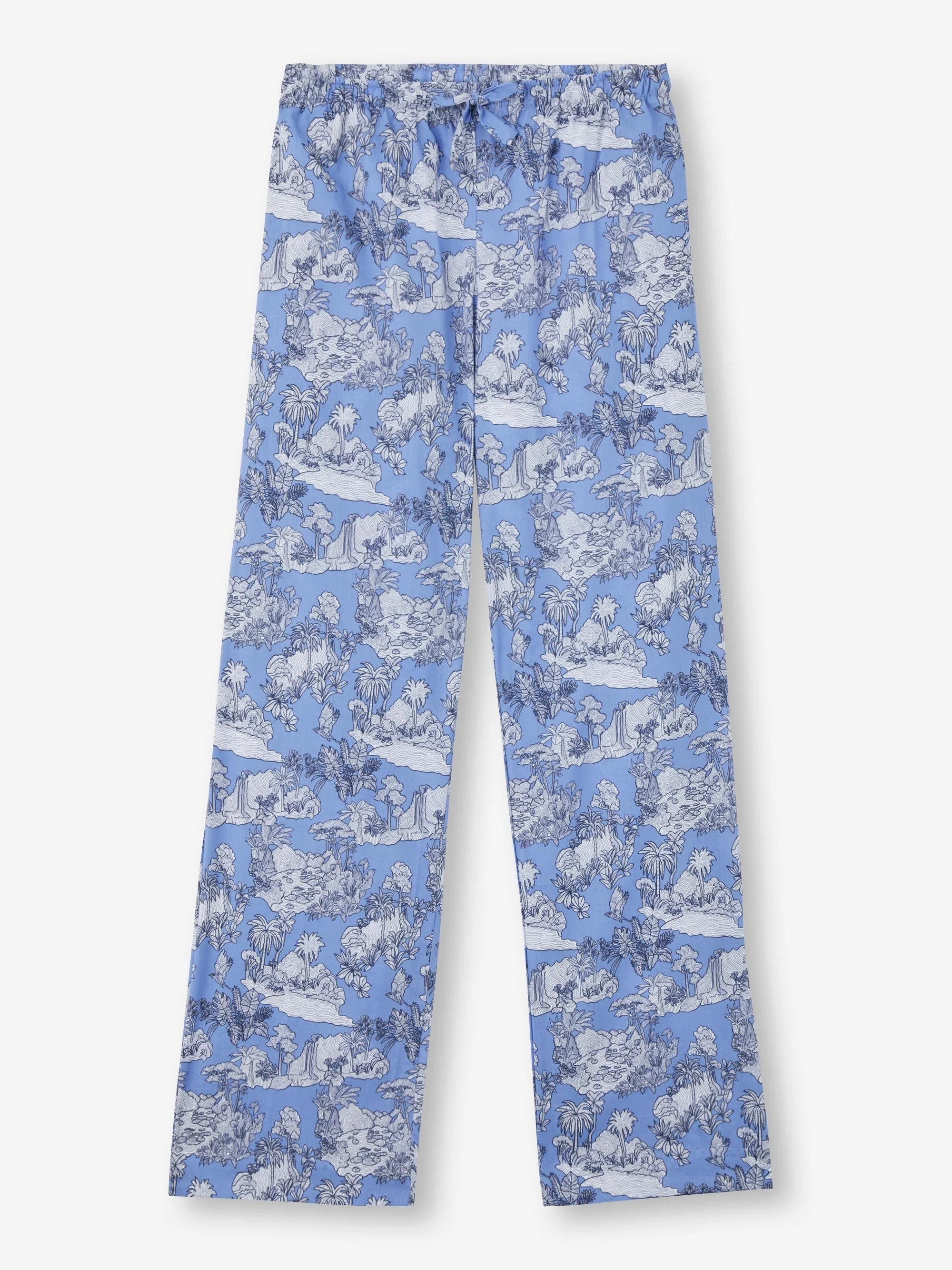 Women's Lounge Pants Cotton Batiste Blue Island Hopping Print - 1