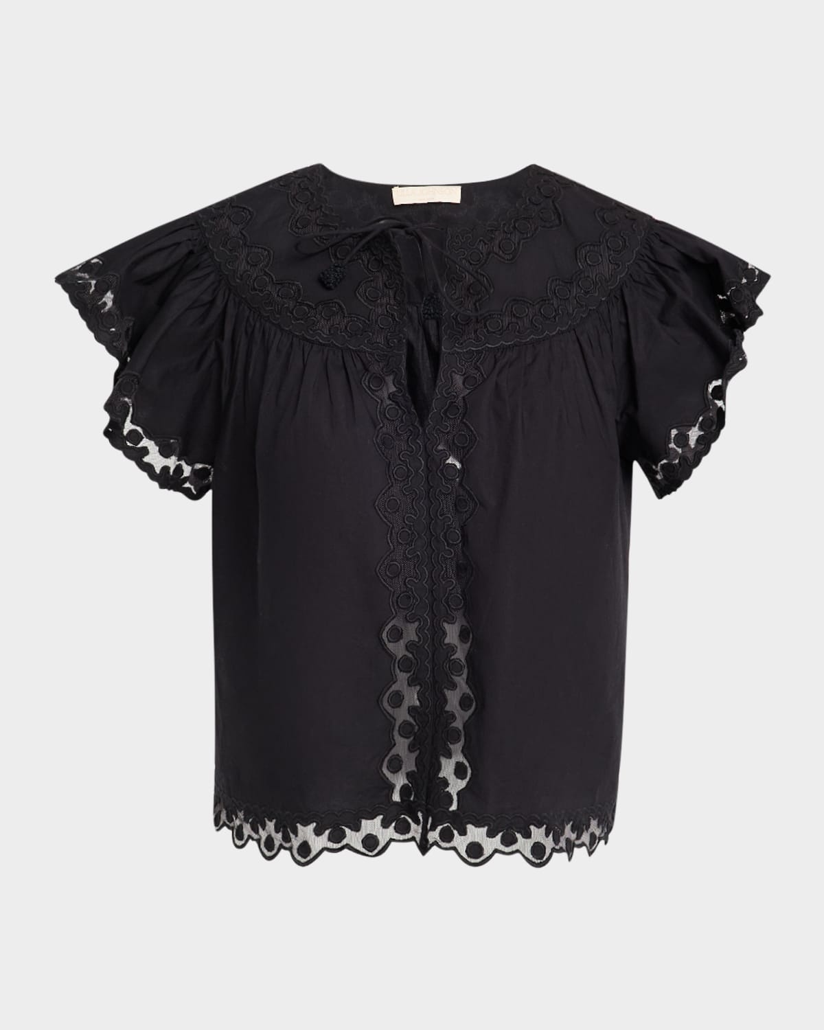 Effie Embroidered Flutter-Sleeve Top - 1