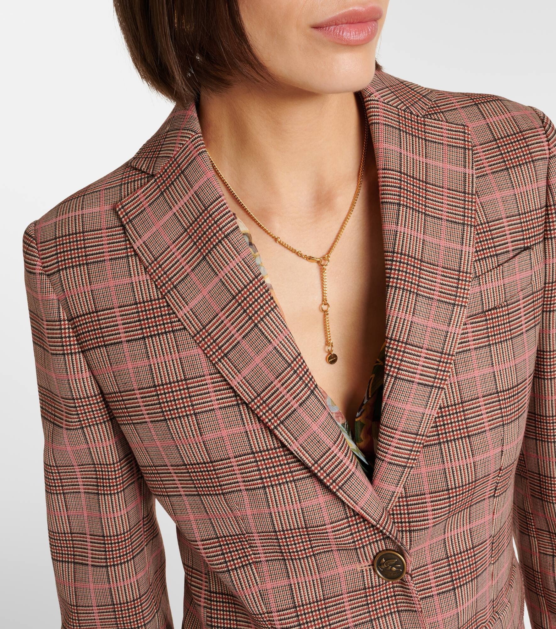 Checked wool-blend blazer - 4