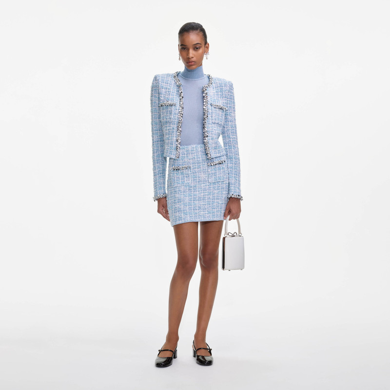 Blue Check Knit Mini Skirt 4