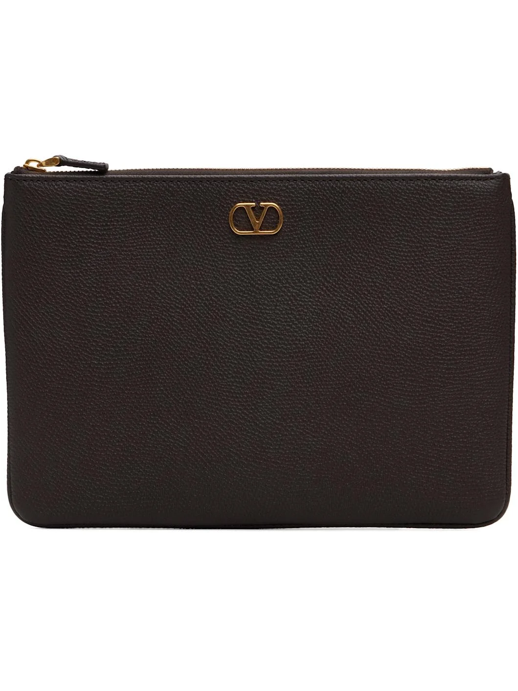 Brown VLogo Signature Grainy Calfskin Pouch - 1
