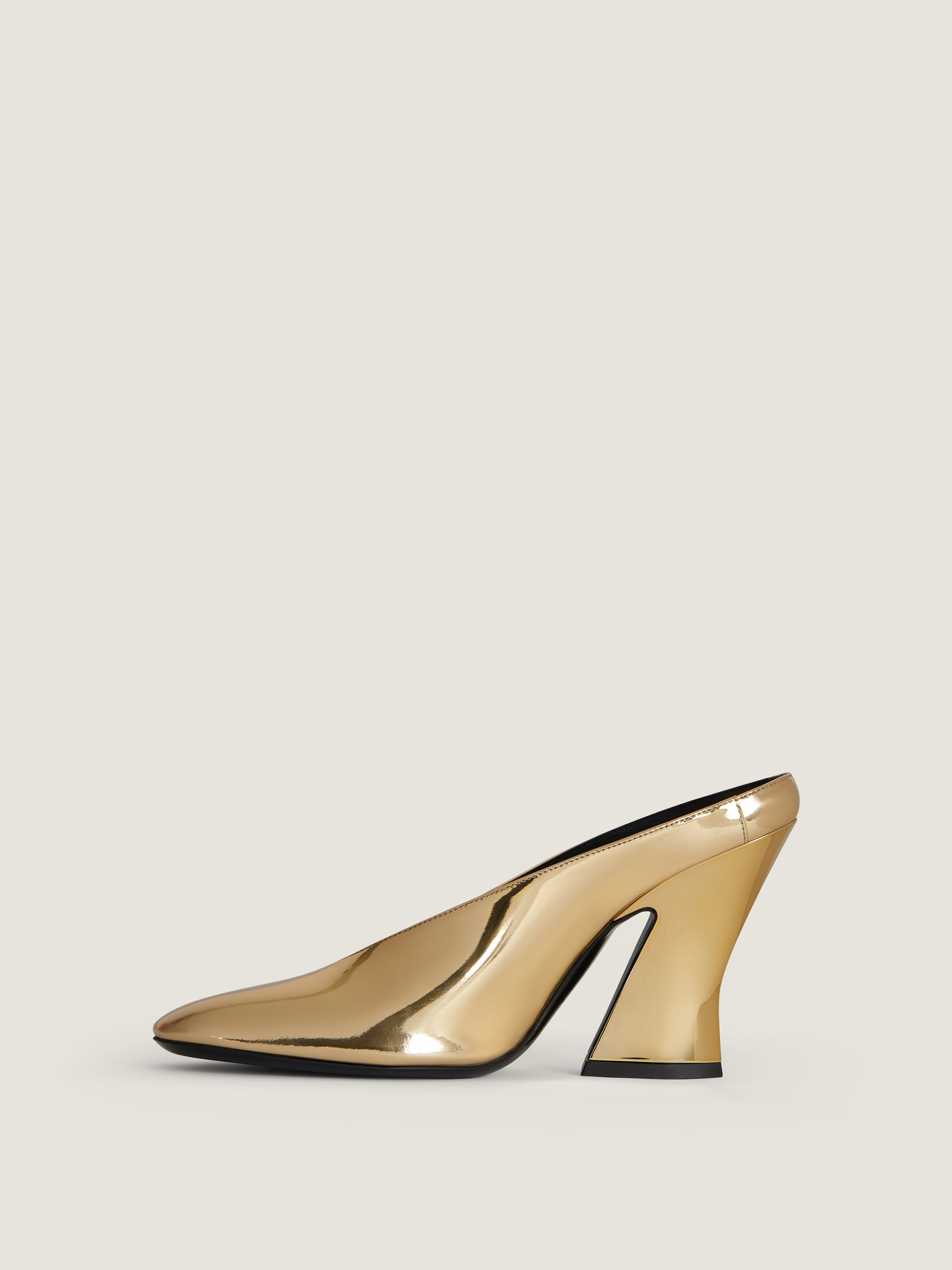 SCULPTED HEELED MULES IN MIRROR EFFECT LEATHER - 3