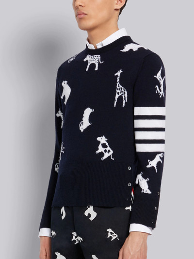 Thom Browne Navy Fine Merino Wool Animal Icon Crewneck 4-Bar Pullover outlook