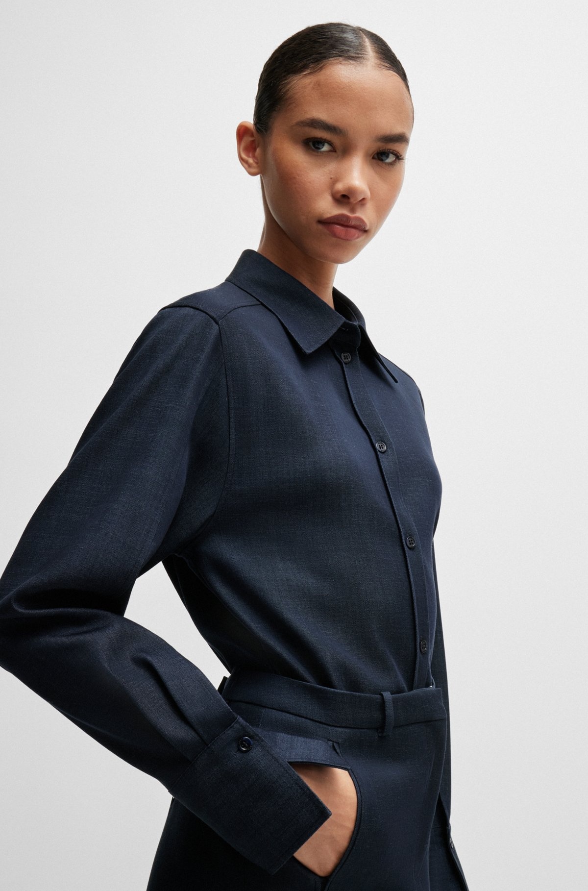 REGULAR-FIT BLOUSE IN DENIM-EFFECT TWILL - 6