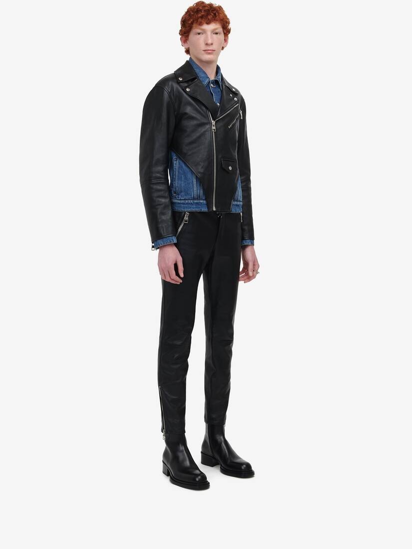 Men's Trompe-l'œil Denim Biker Jacket in Black/indigo - 3