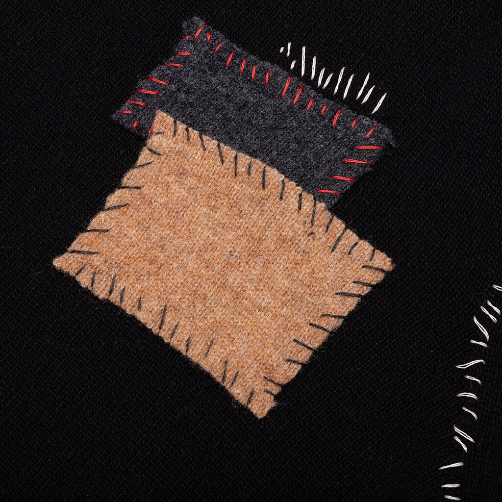 WOOL PATCH MENDING ROUNDNECK SWEATER - BLACK - 3