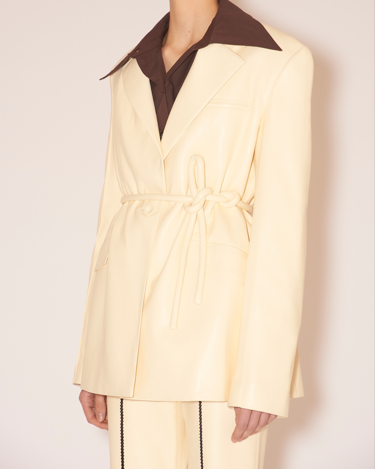 MARIKO - Vegan leather tie-waist blazer - Vanilla - 6