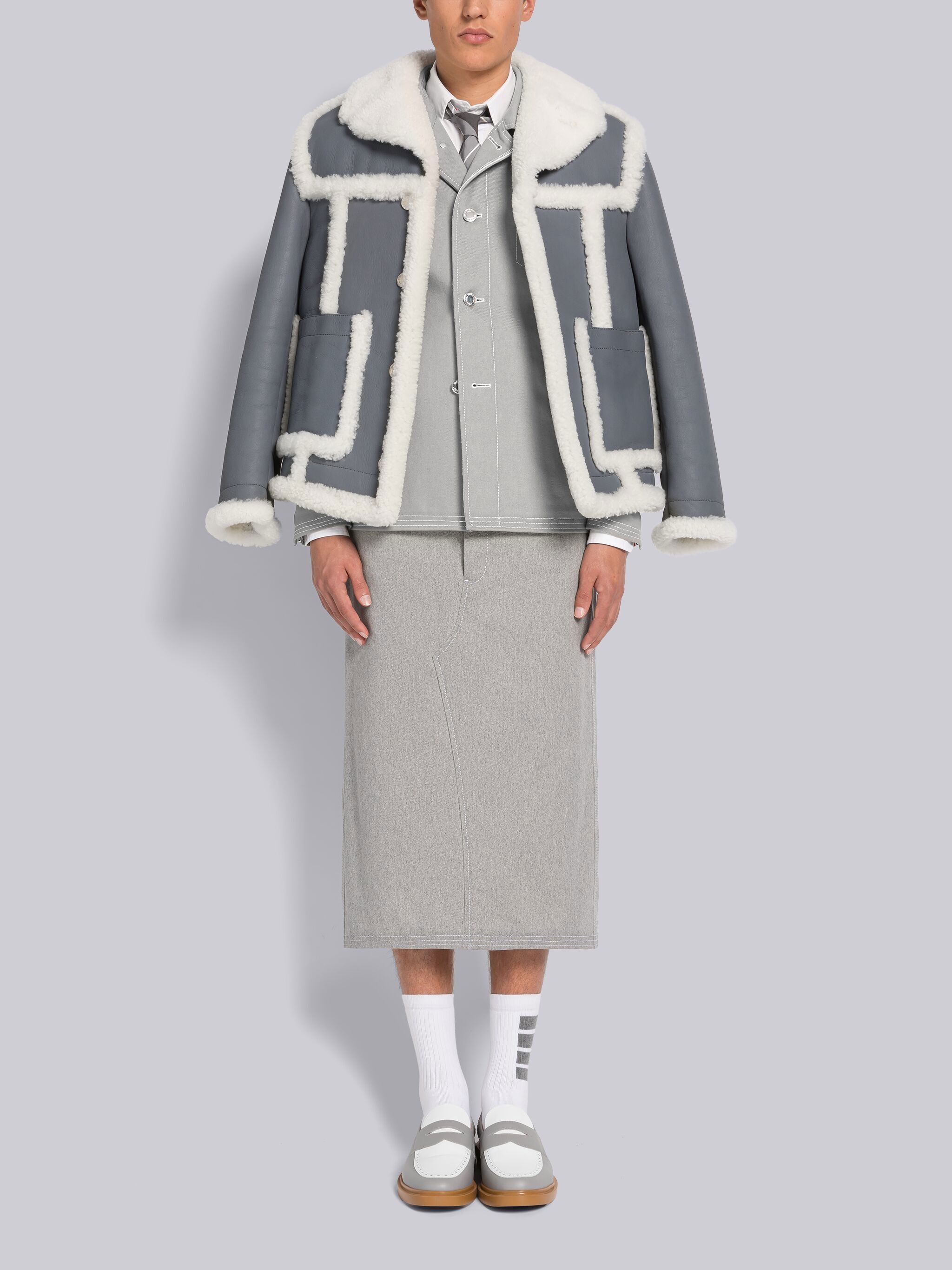 DYED SHEARLING ROUNDED PATCH POCKET JACKET - 4