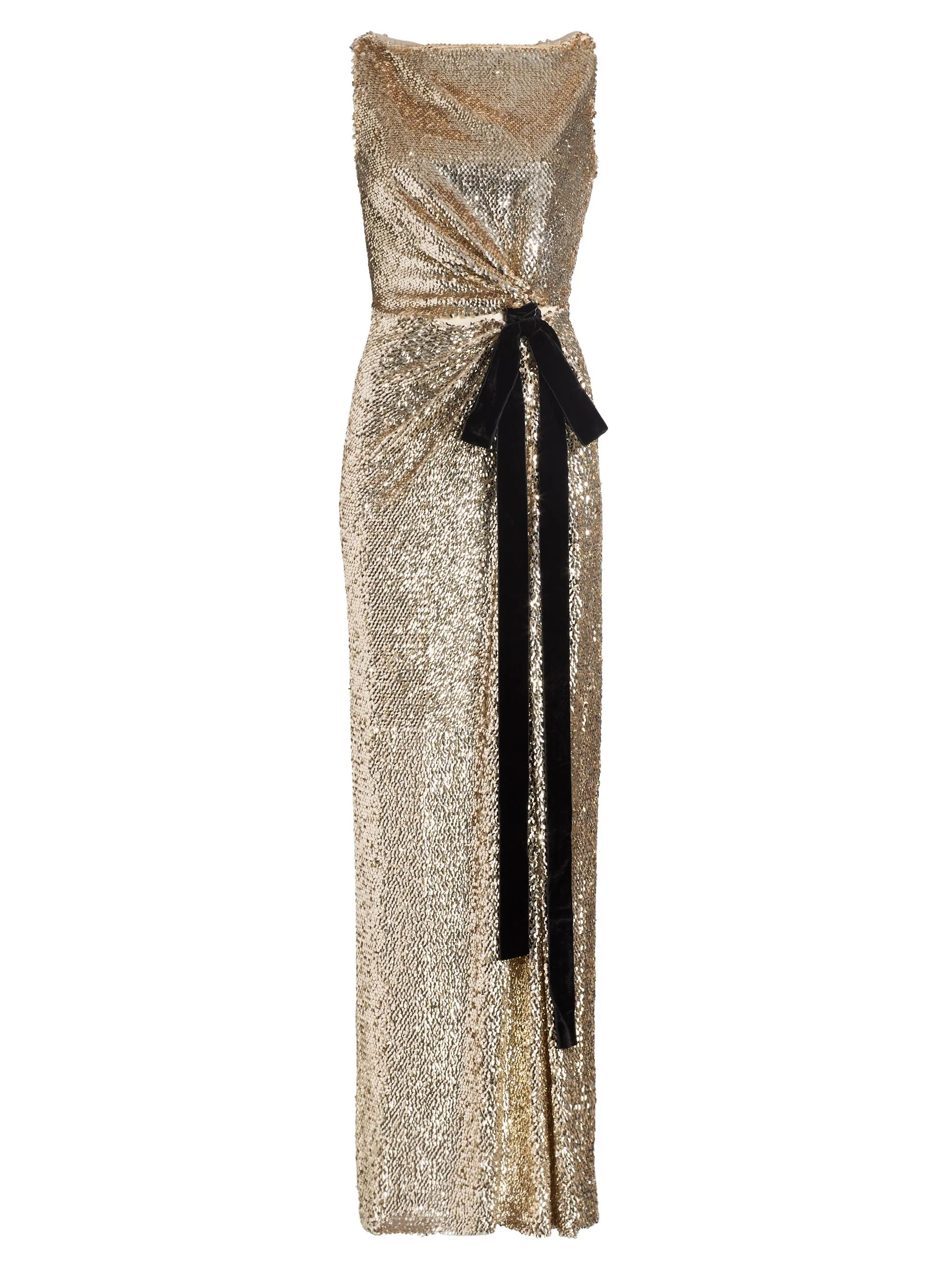 Women's Felicity Velvet Bow Sequined Gown - Gold Multi - 1