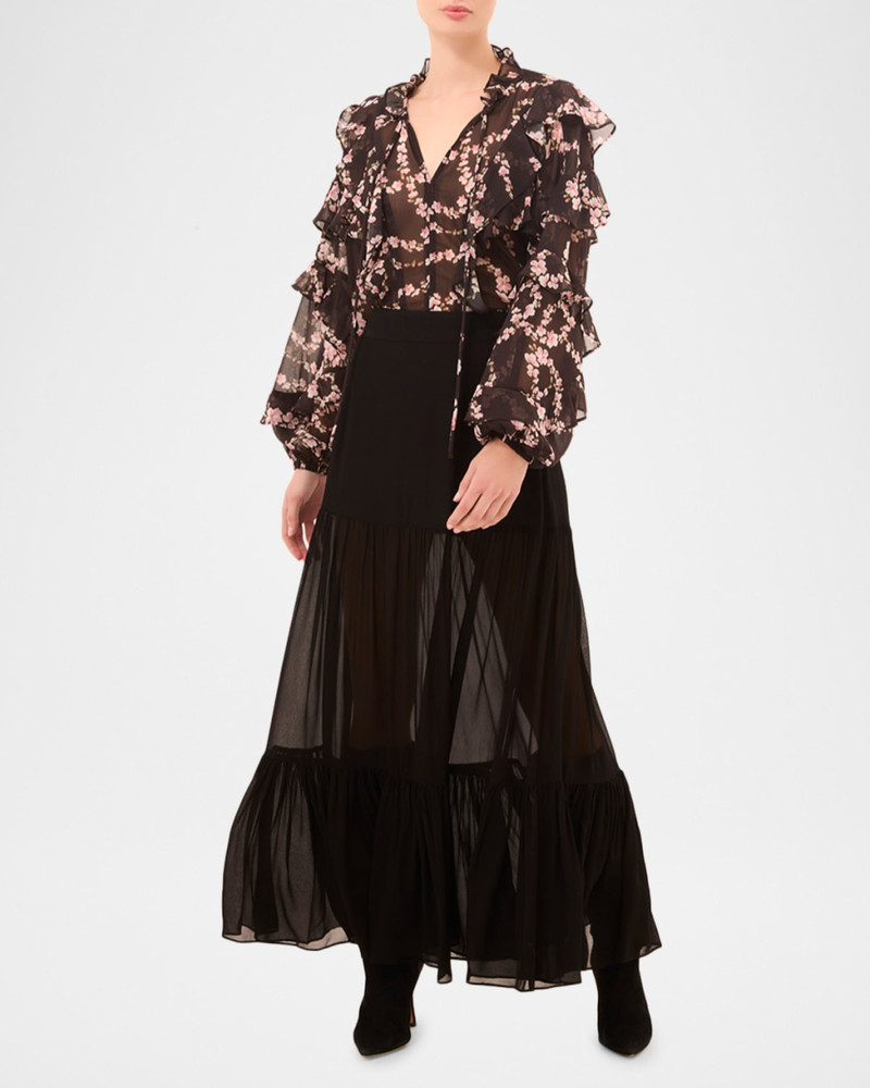 MISA Lupe Chained Blossom Ruffled Chiffon Blouse outlook