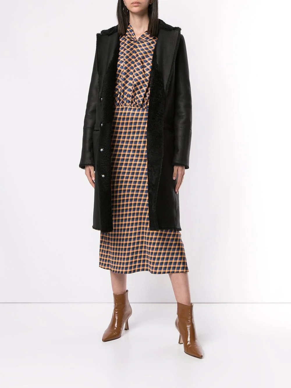 shearling mid-length coat - 6