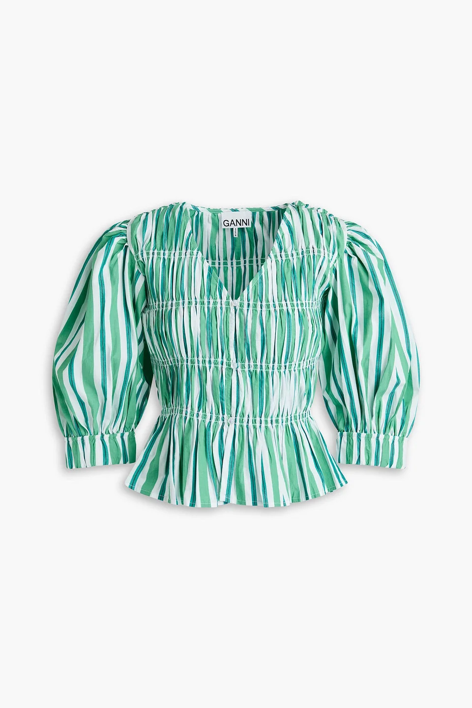 Shirred striped cotton-poplin blouse - 1