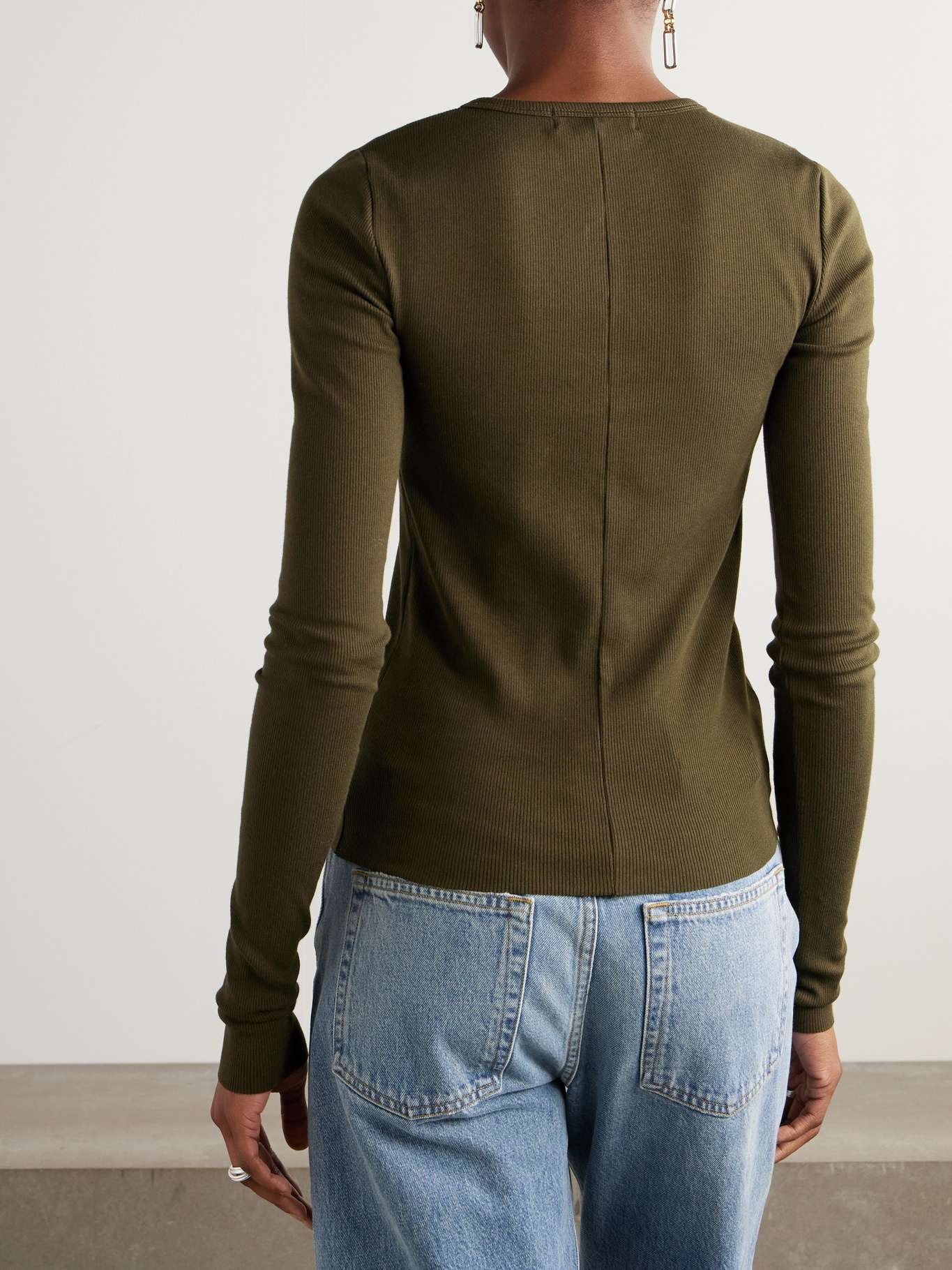 Ribbed jersey T-shirt Army green - 4