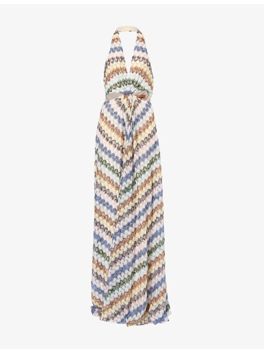 Halter-Neck Chevron Knitted Maxi Dress - 1