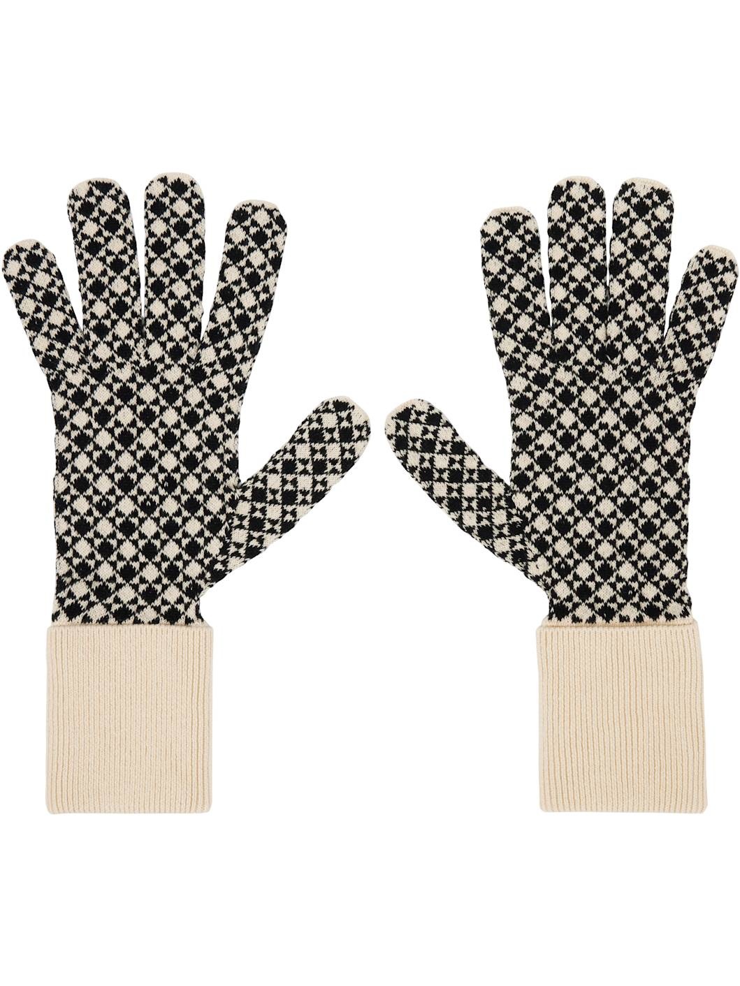 Beige & Black Cotton Gloves - 2