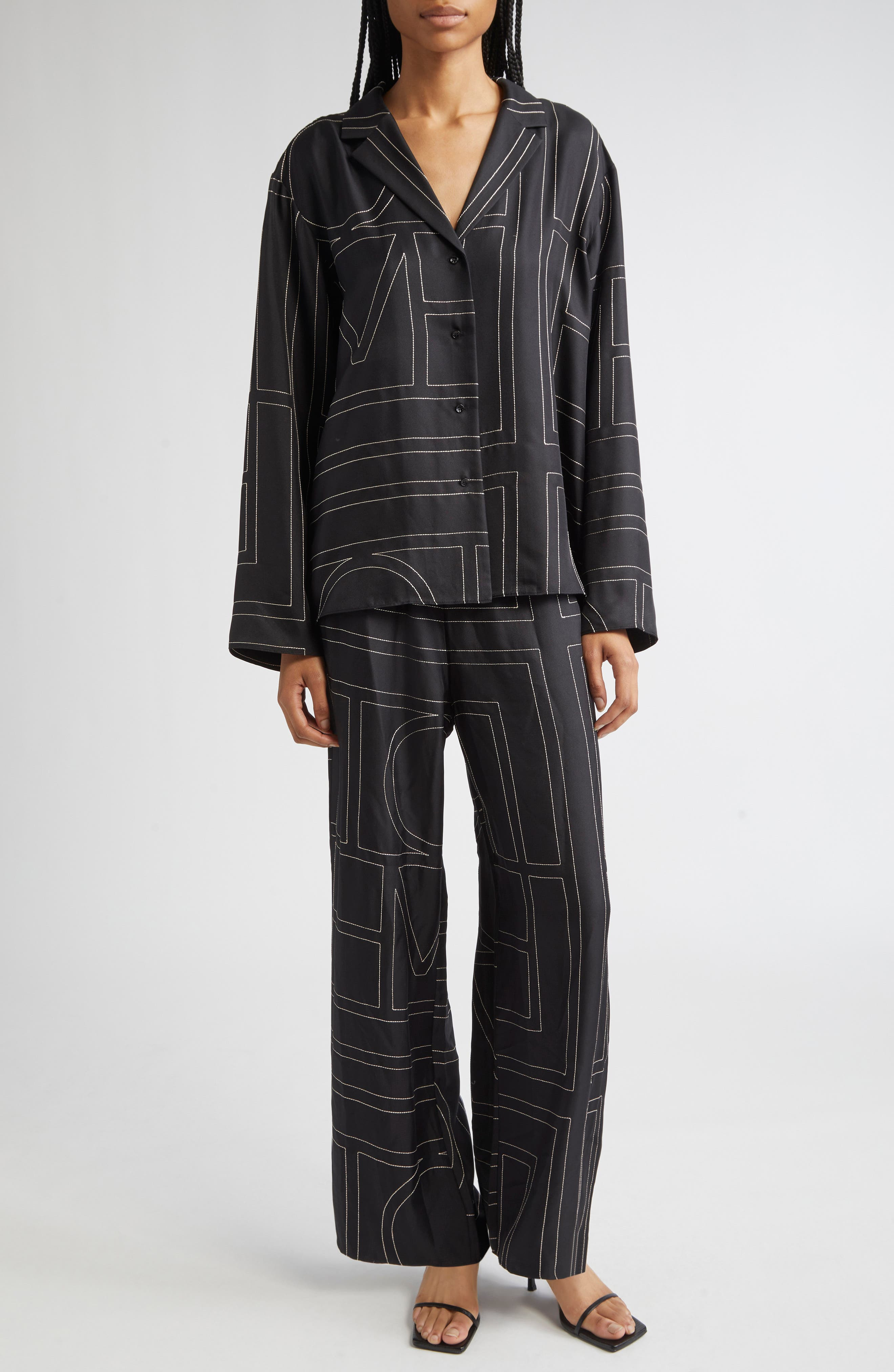 TOTEME Monogram Silk Pajama Bottoms in Black Monogram at Nordstrom - 2