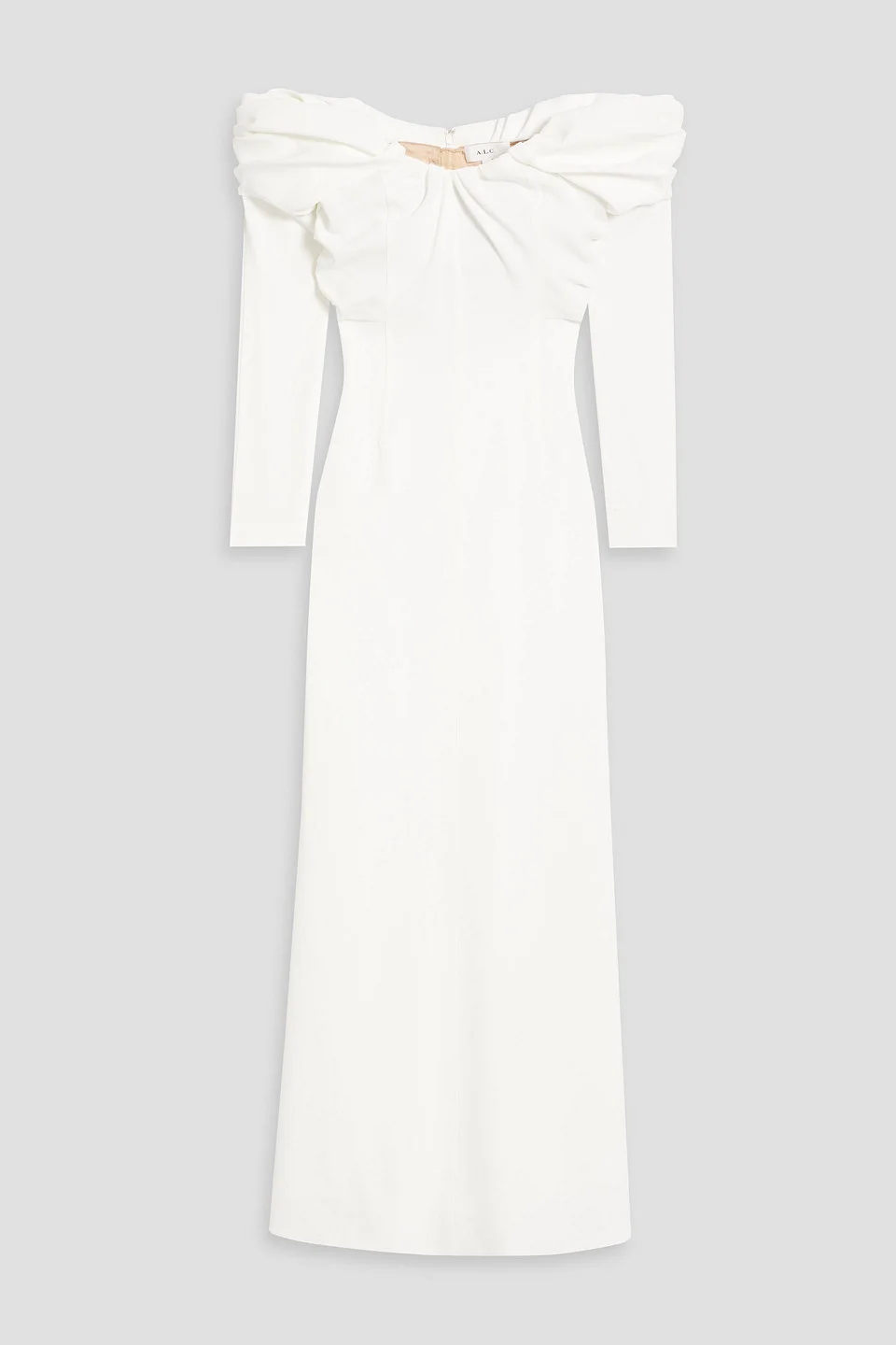 Off-the-shoulder pleated cady maxi dress - 1