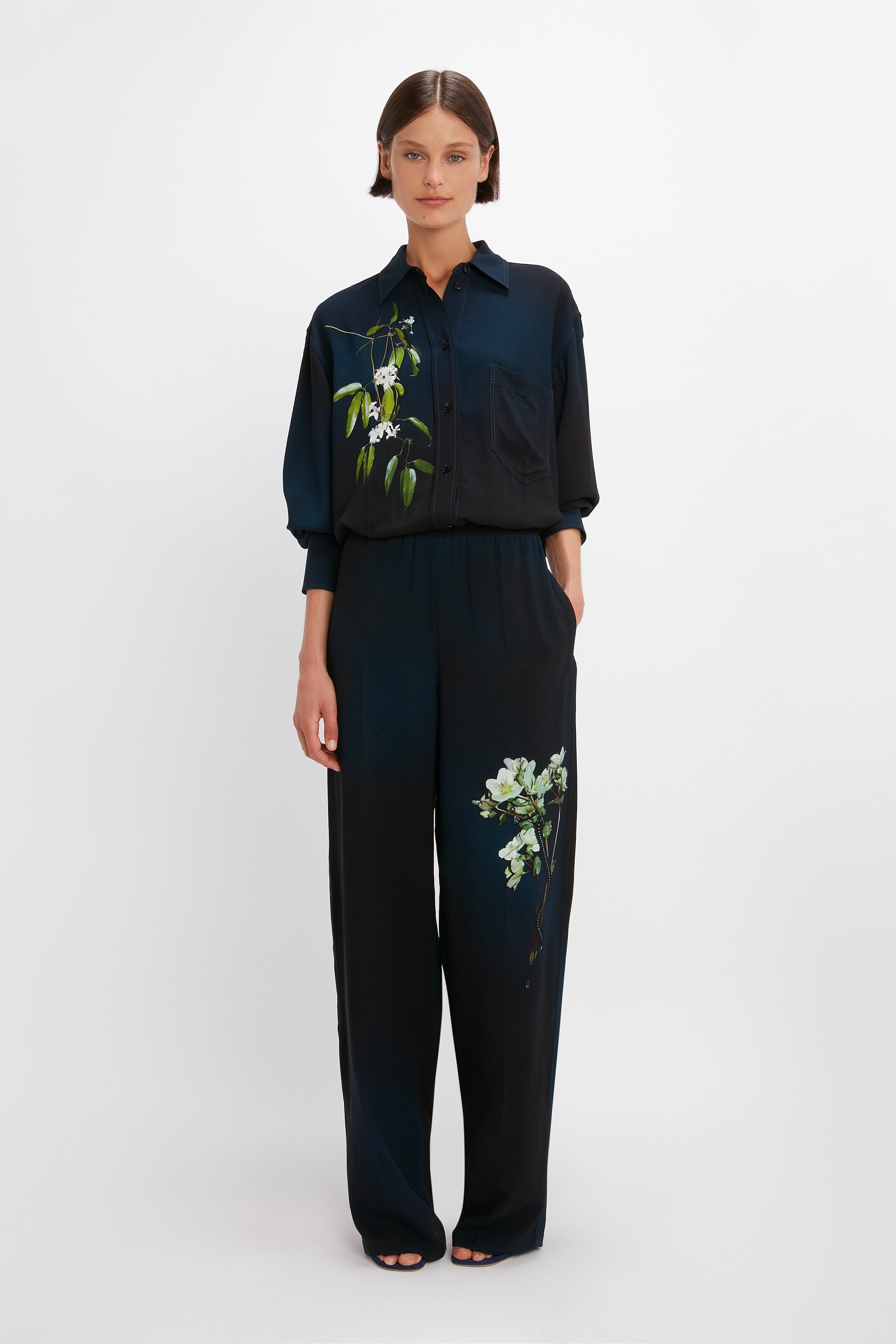 Pyjama Trouser in Navy Ombré & Floral - 2