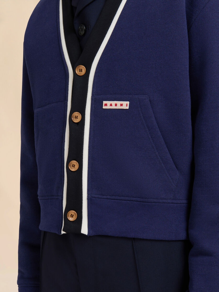 BLUE ORGANIC COTTON CARDIGAN SWEATSHIRT WITH BICOLOUR PLACKET - 4