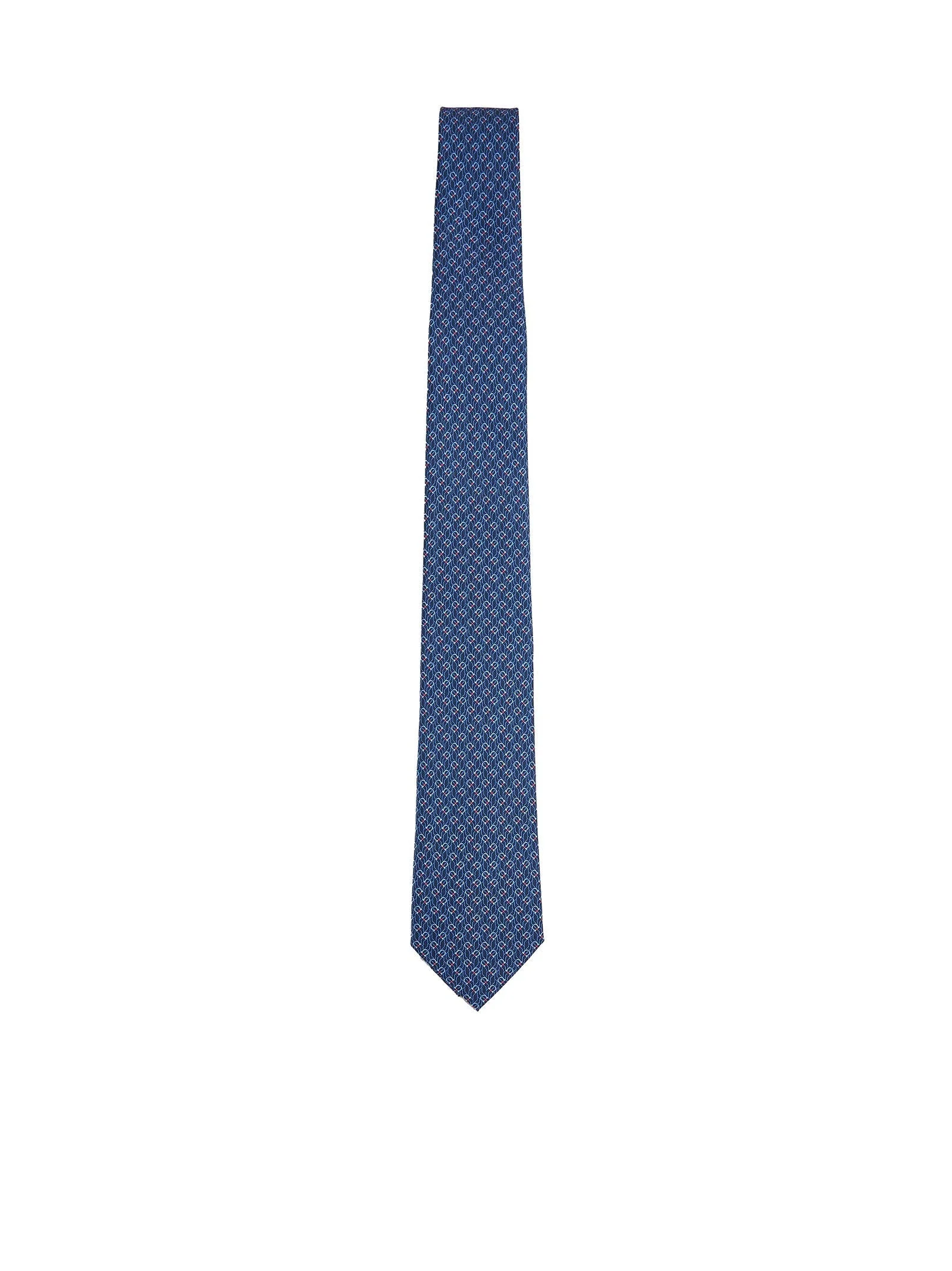 Ferragamo Men Blue Silk Tetris Print Tie - 1