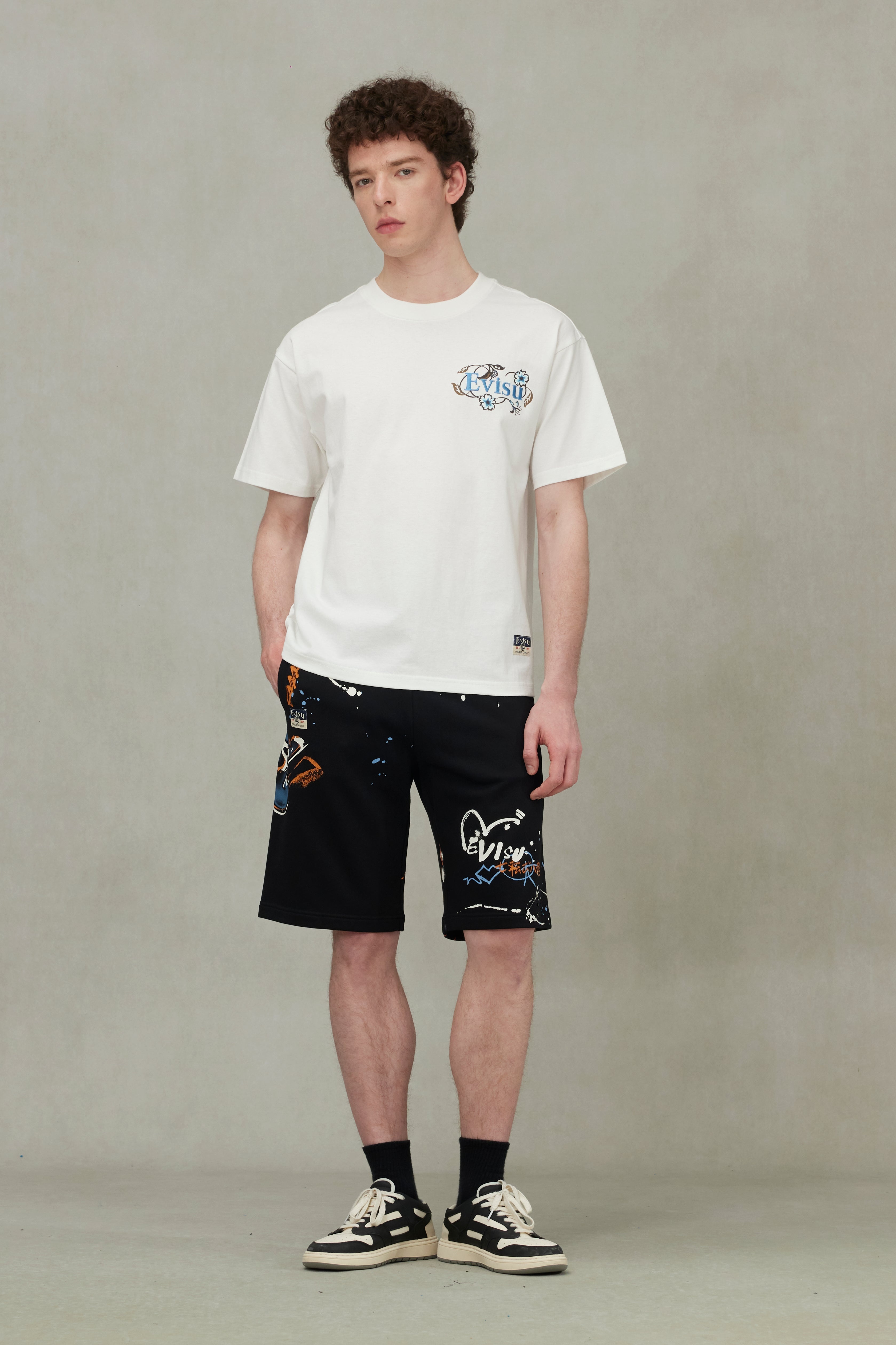 Floral Daicock and Logo Embroidery Loose Fit T-Shirt - 3