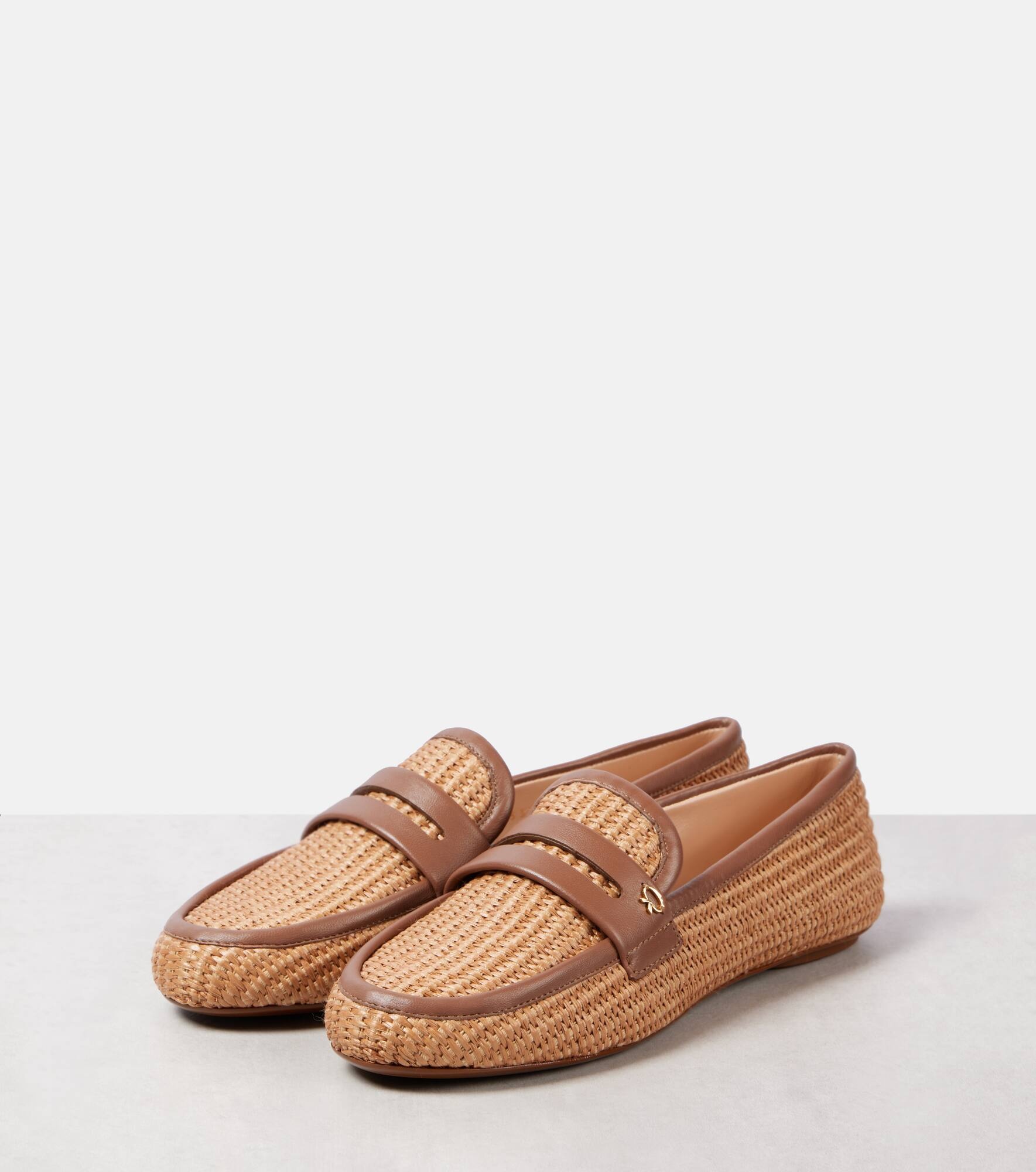 Leather-trimmed raffia loafers - 4