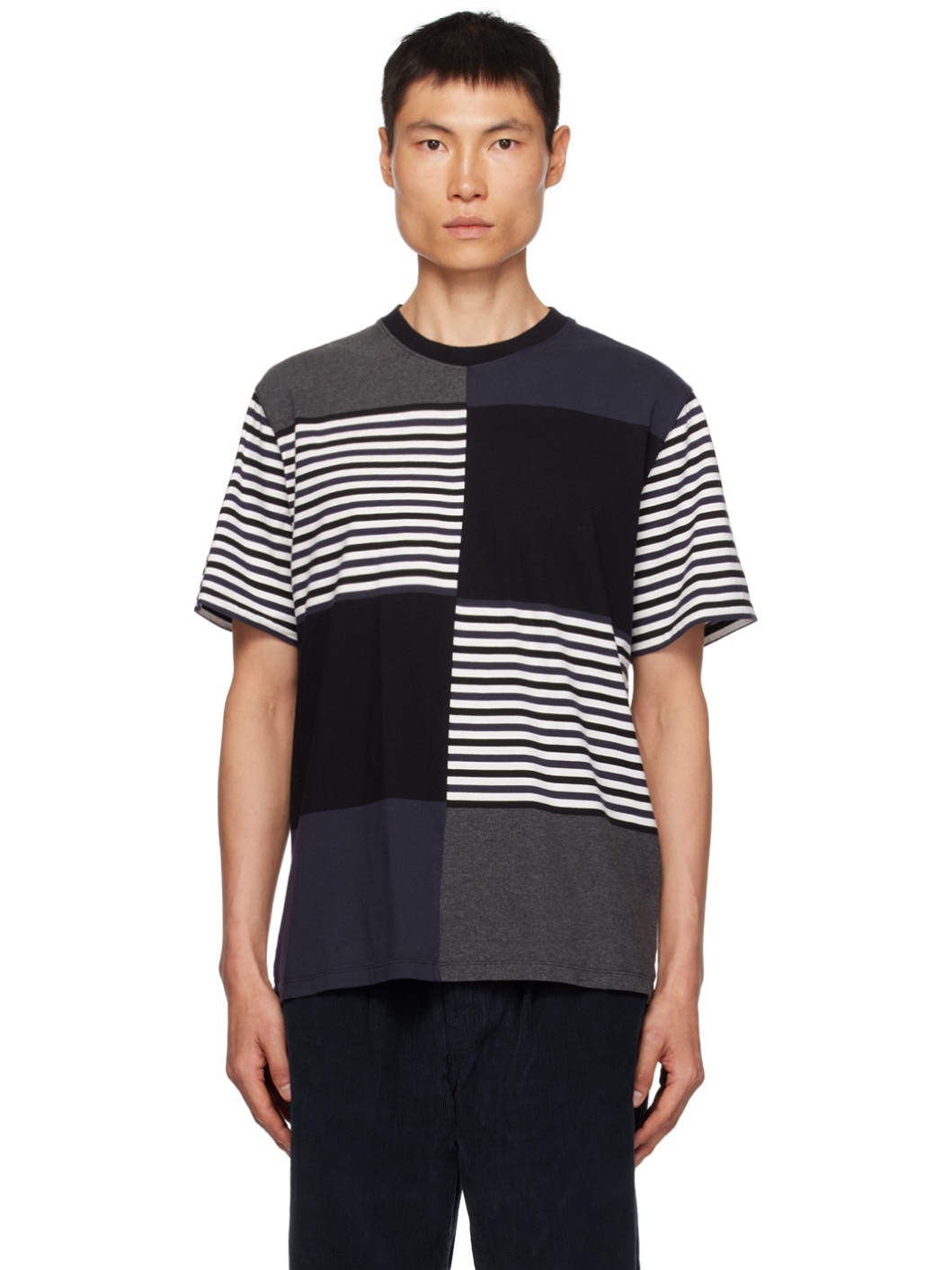 Navy & Black Patchwork T-Shirt - 1