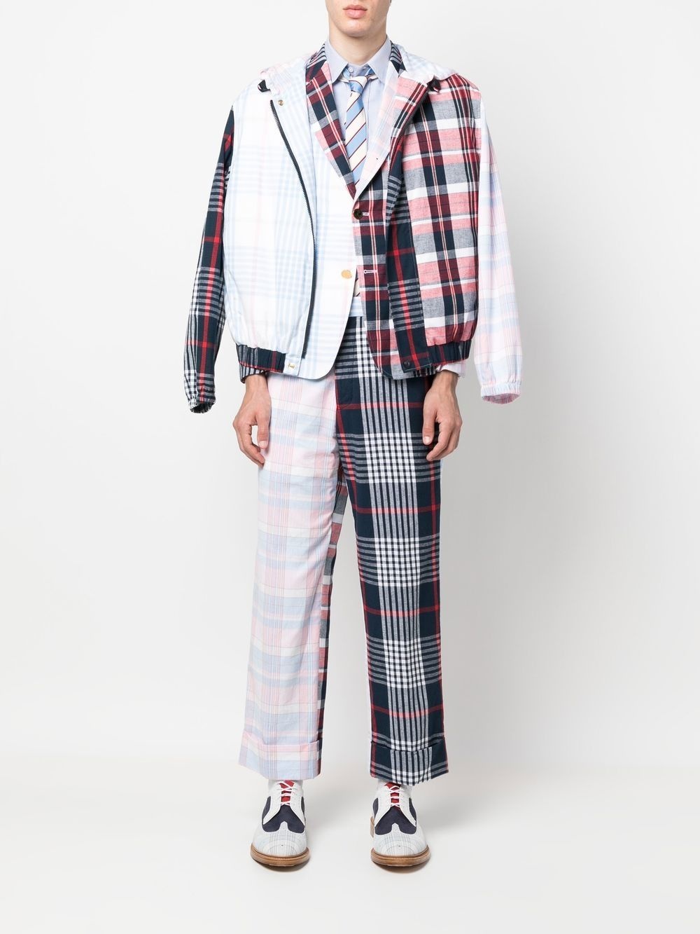 patchwork plaid-print blazer - 2