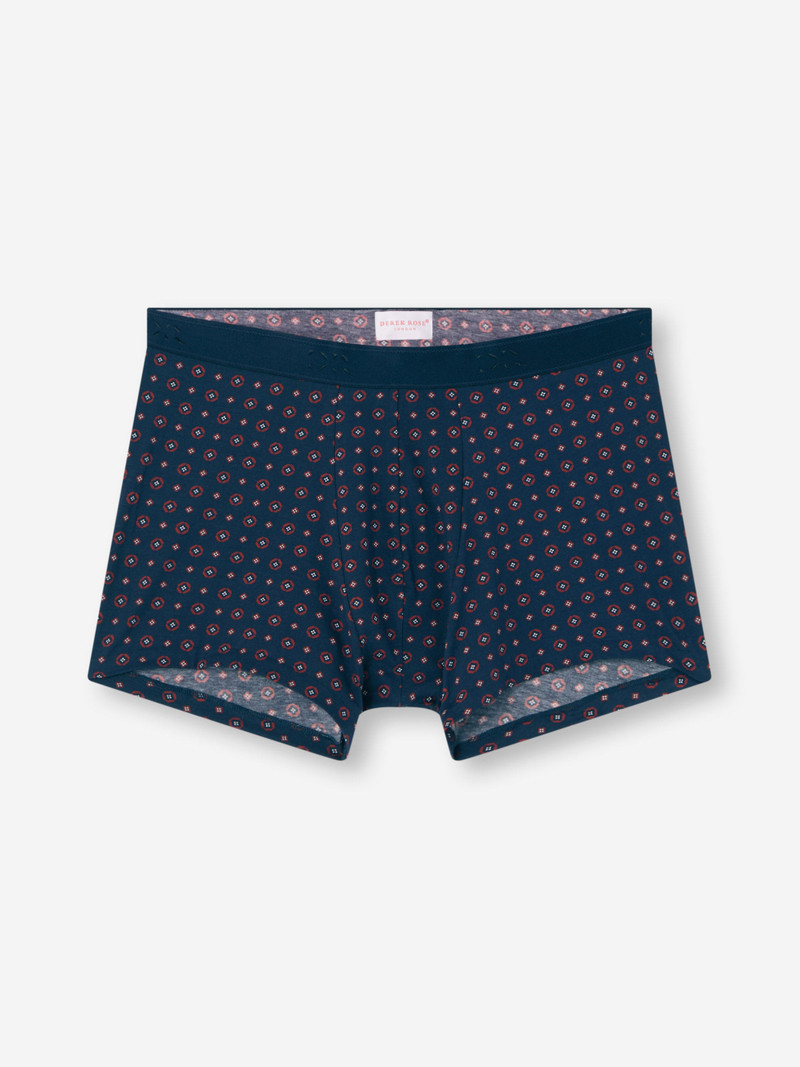 Derek Rose Men's Boxer Briefs Cotton Navy Blue & Red Rose Motif outlook