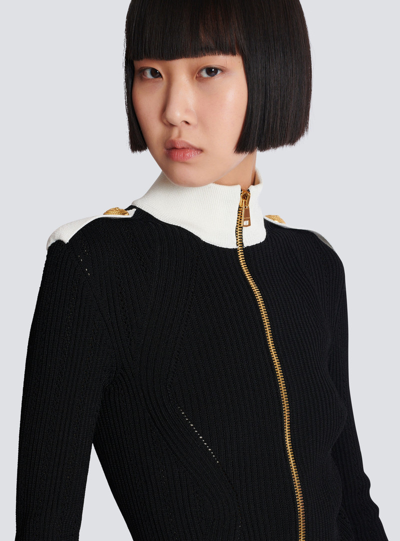 Zipped high-neck knit cardigan 7
