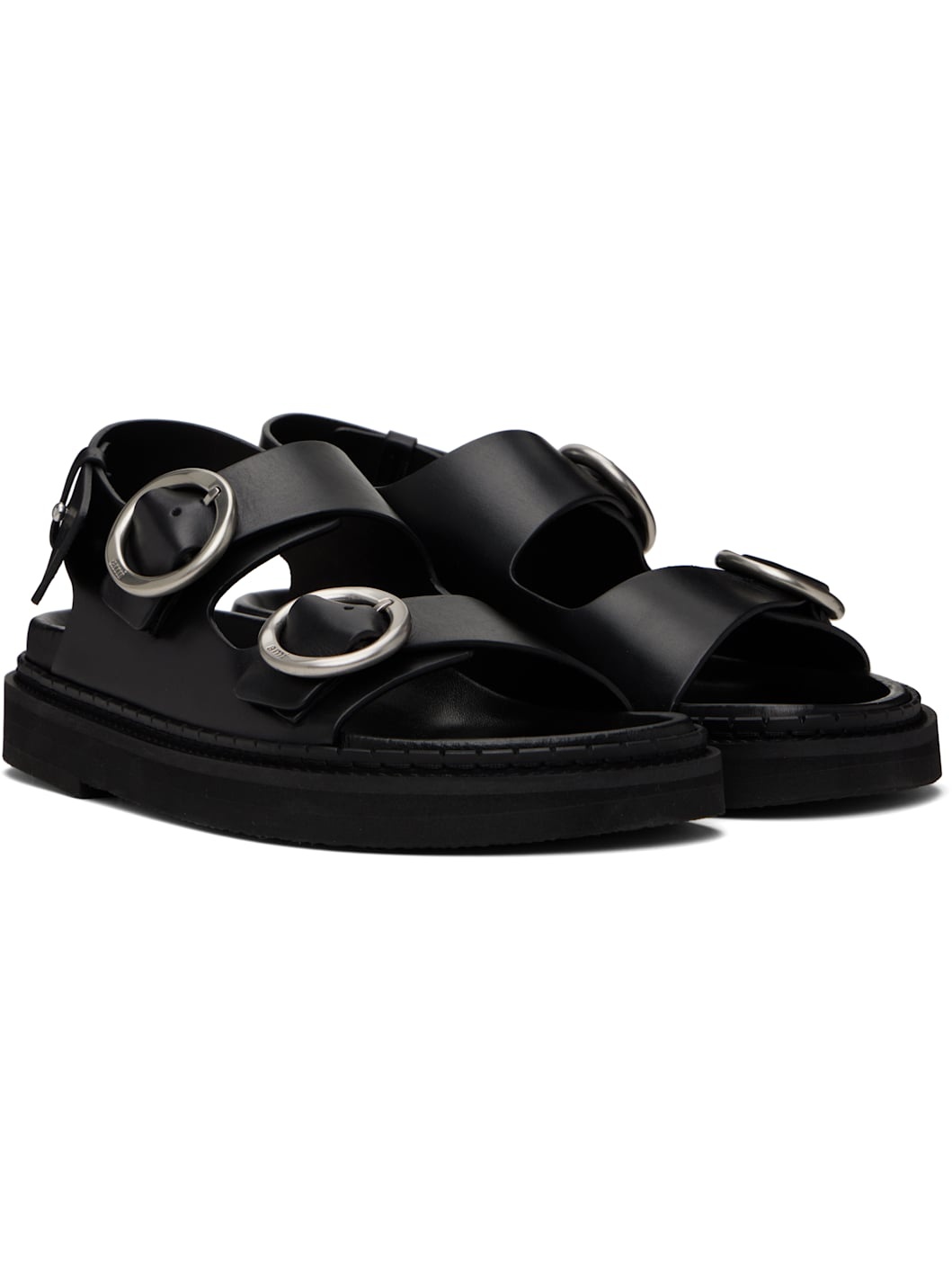 Black Leather Fussbet Midi Sandals - 4