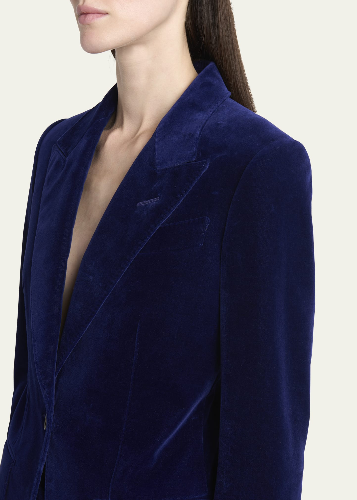 Single-Breasted Velvet Blazer - 5