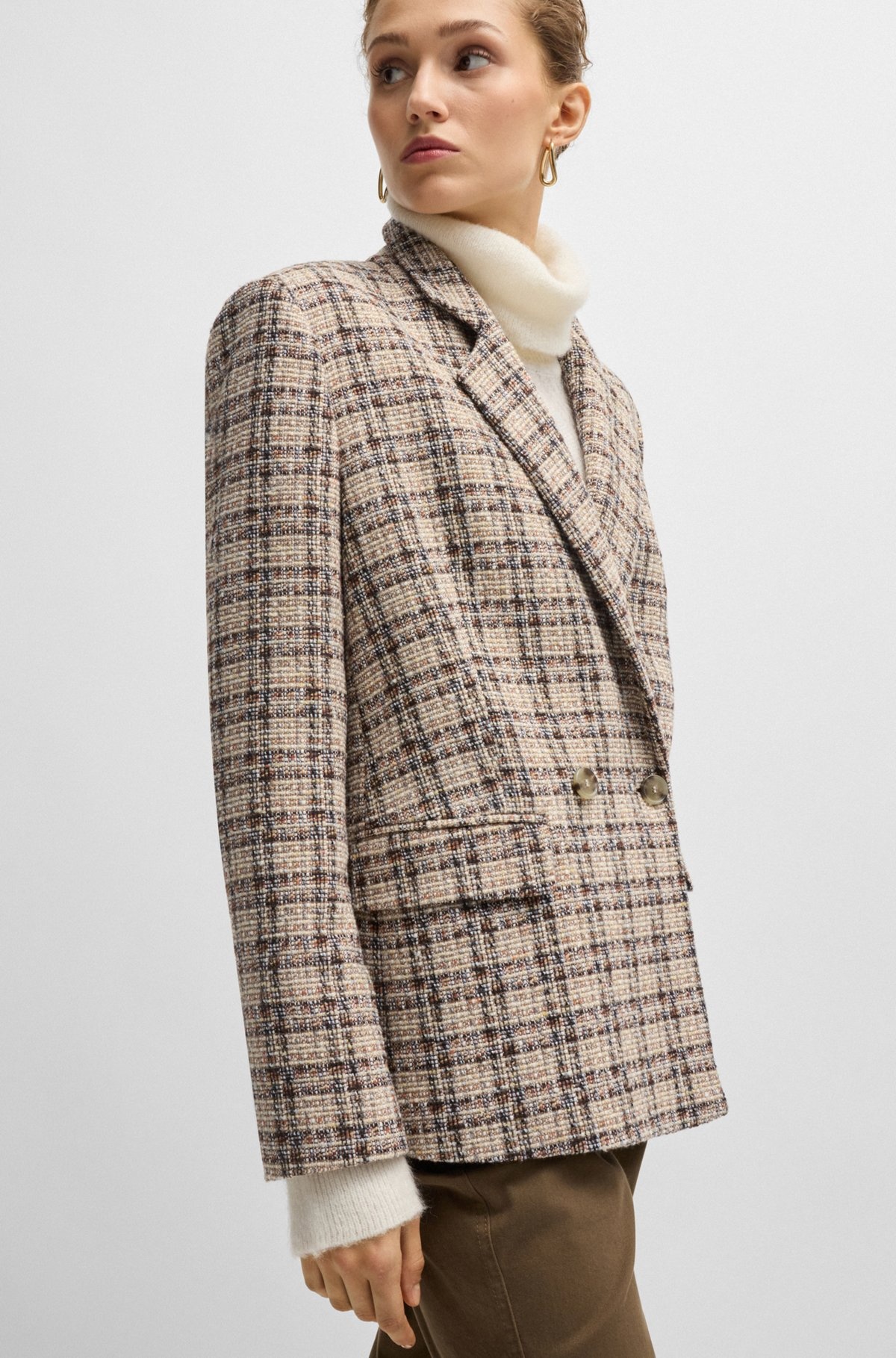 RELAXED-FIT DOUBLE-BREASTED JACKET IN CHECKED TWEED - 6