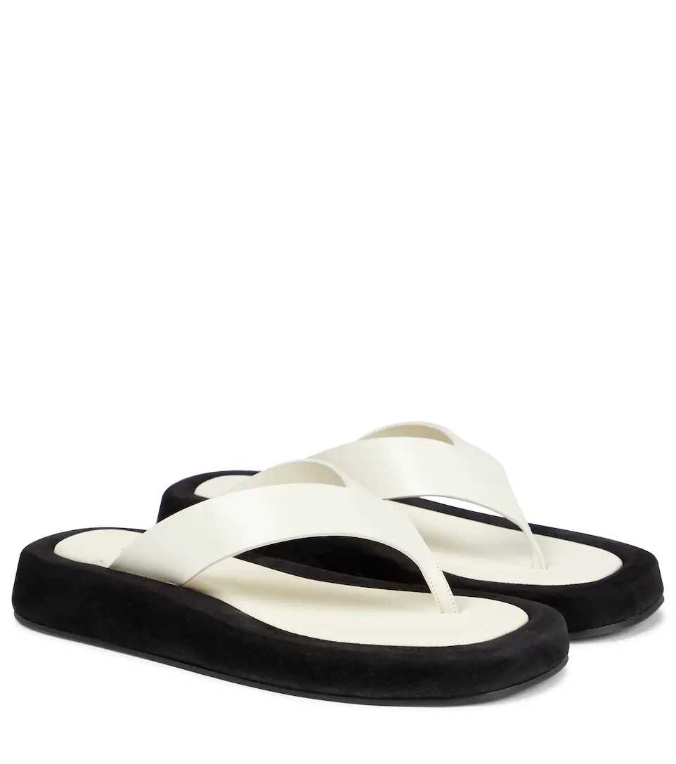 Ginza leather and suede thong sandals - 1