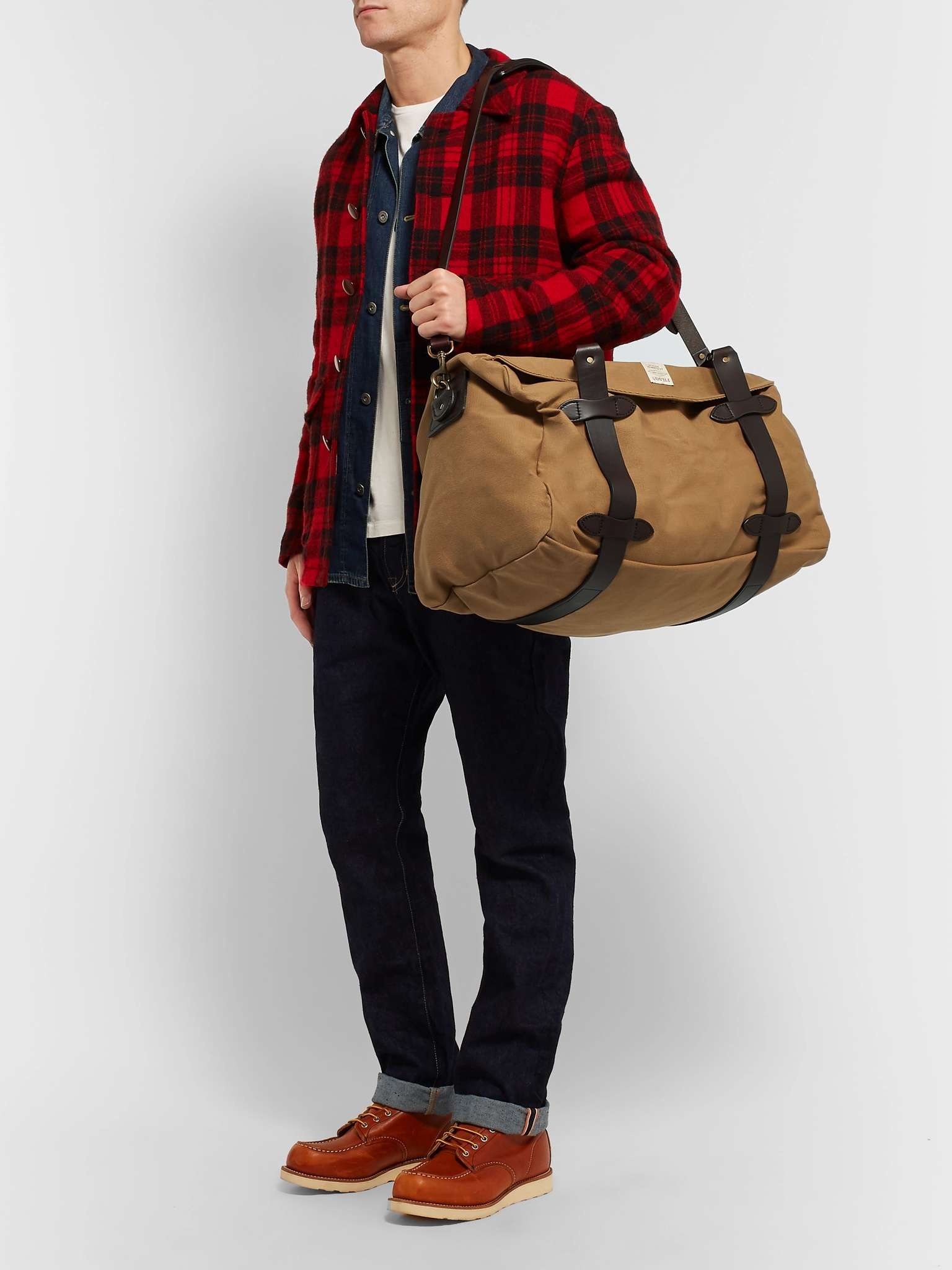 Leather-Trimmed Twill Duffle Bag - 6