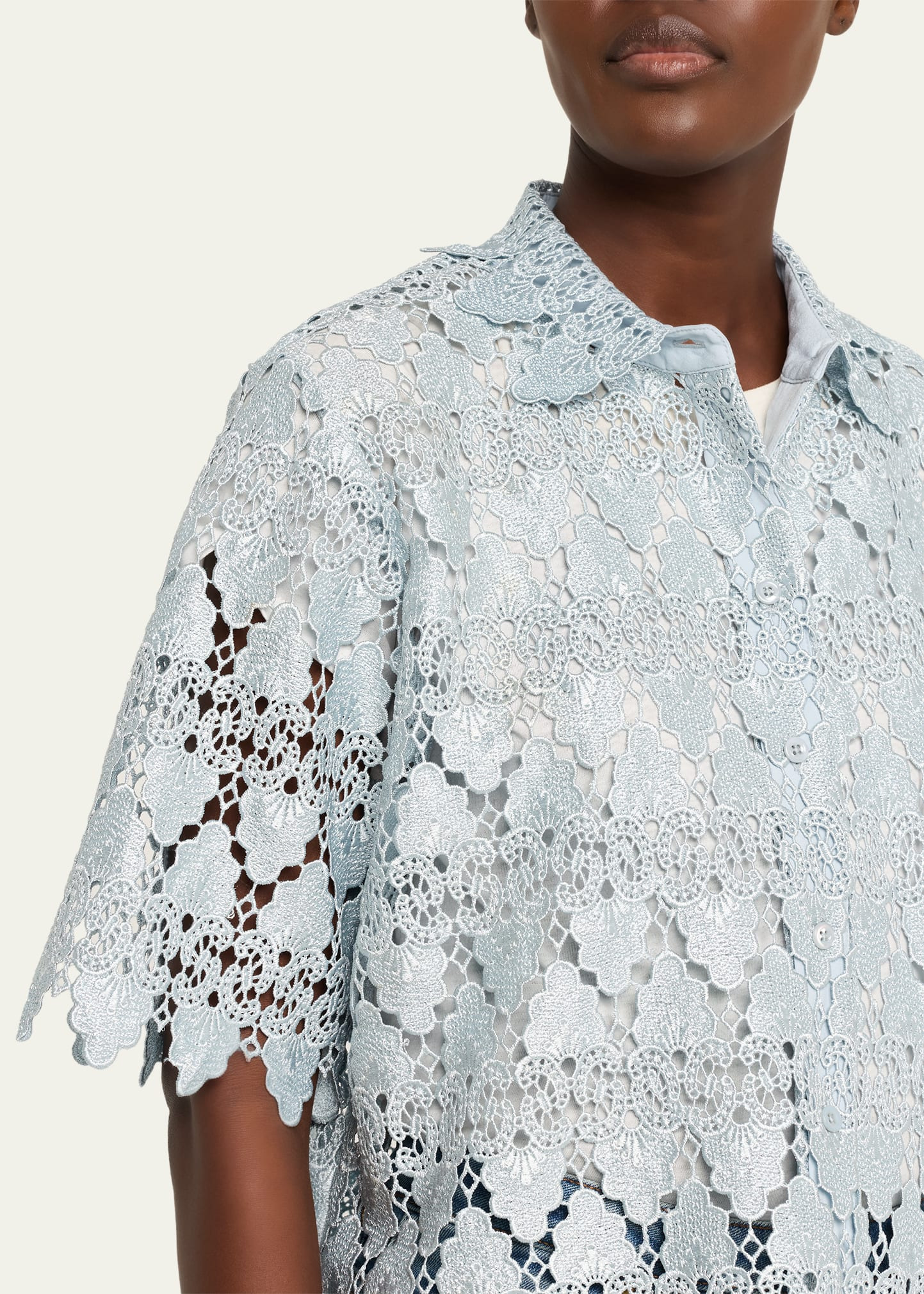 Lace Button-Front Shirt - 5