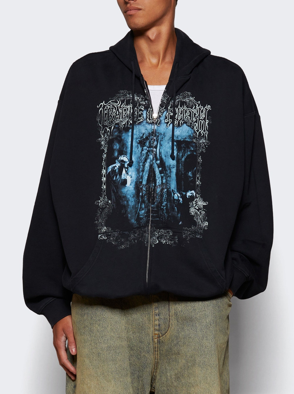 Butterfly Oversized Zip-up Hoodie Washed Black - 2