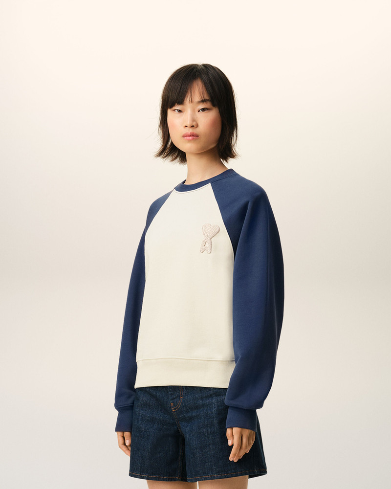 WHITE AND BLUE COTTON KNITTED AMI DE COEUR SWEATSHIRT 6