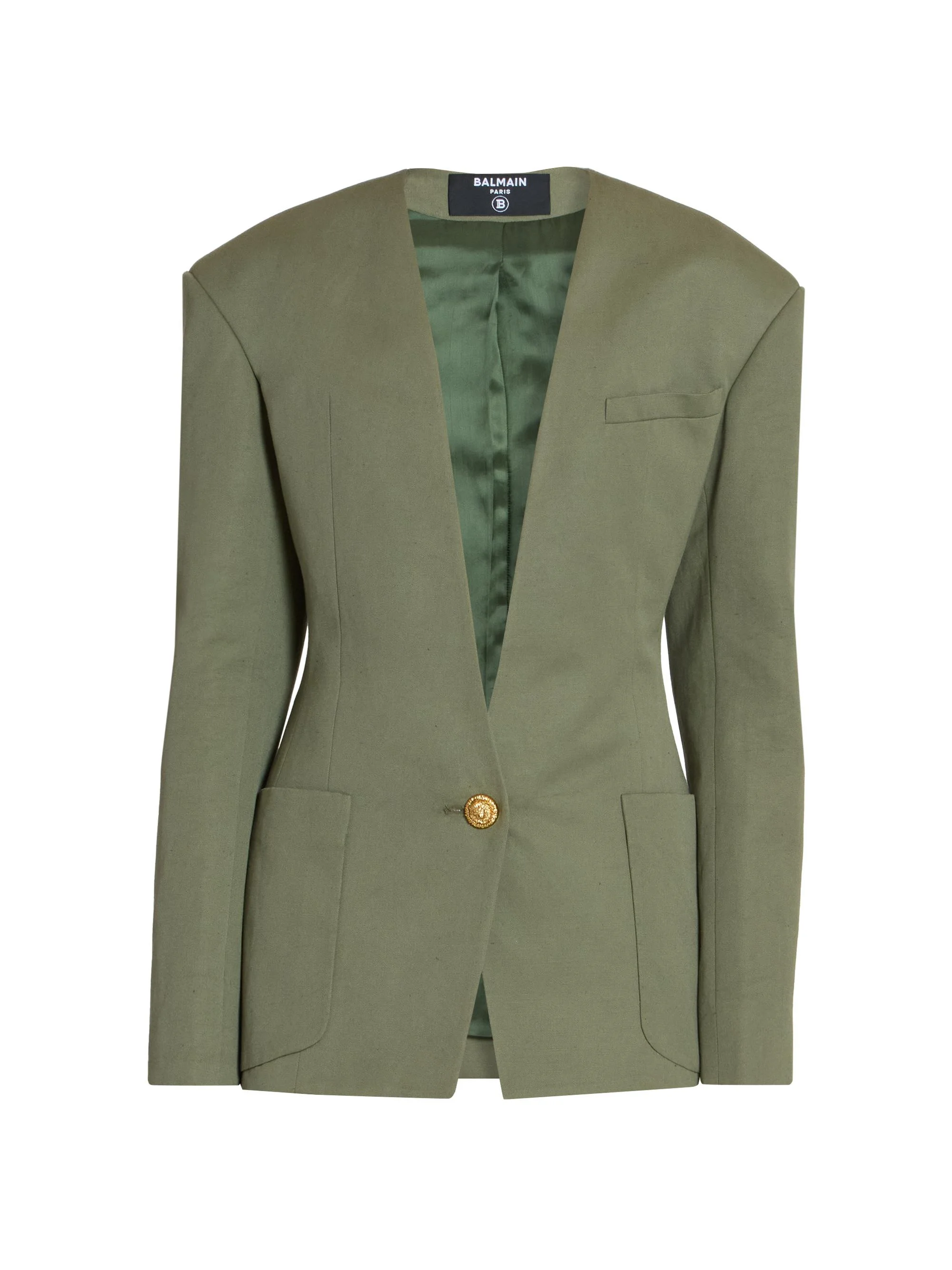Women's Collarless Cotton Blazer - Vert - 1