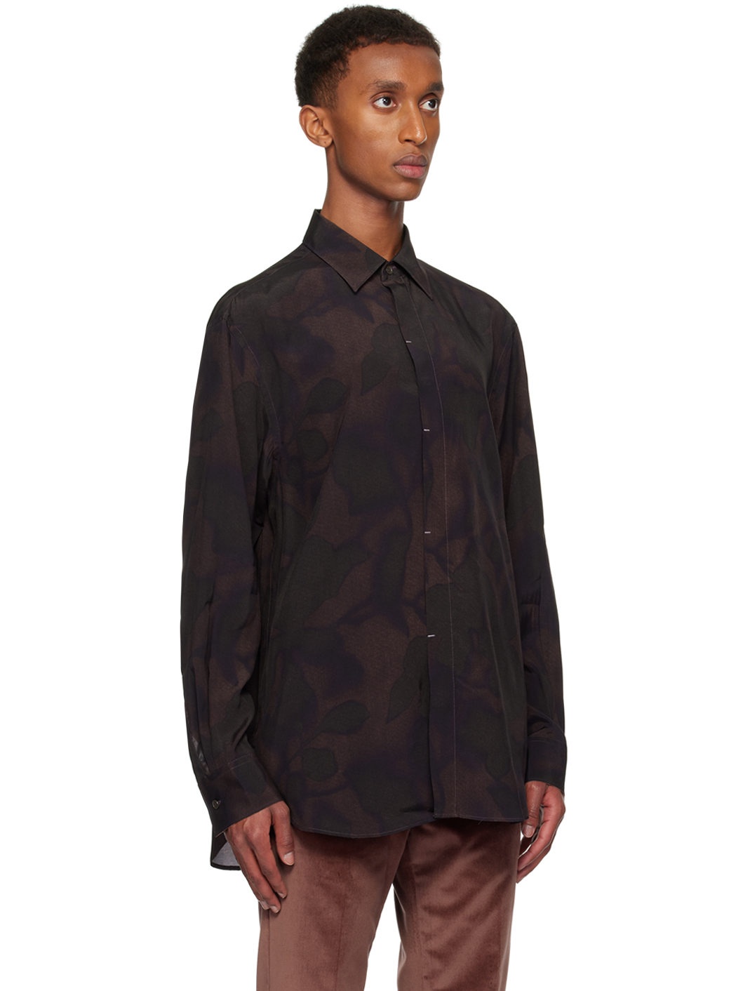 Brown Photogram Leaves Shirt - 2