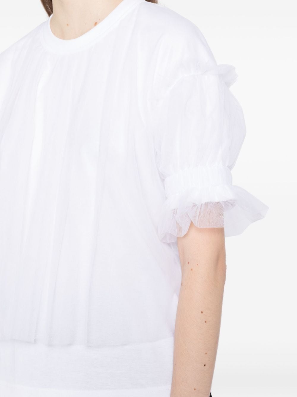 【タグ付き】noir kei ninomiya フリルTシャツ ホワイト Noir Kei Ninomiya: Women's Layered Nylon Tulle Skirt T-Shirt