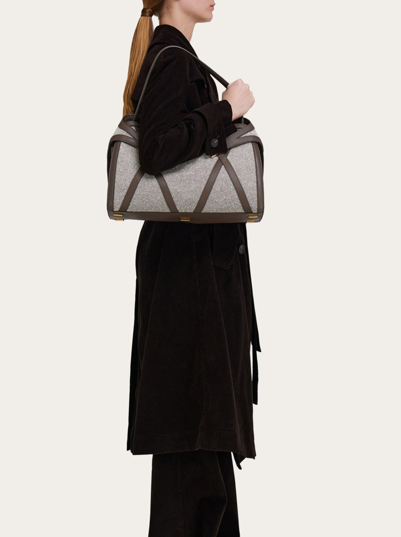 FERRAGAMO Hug soft shoulder bag  with leather trims (L) outlook