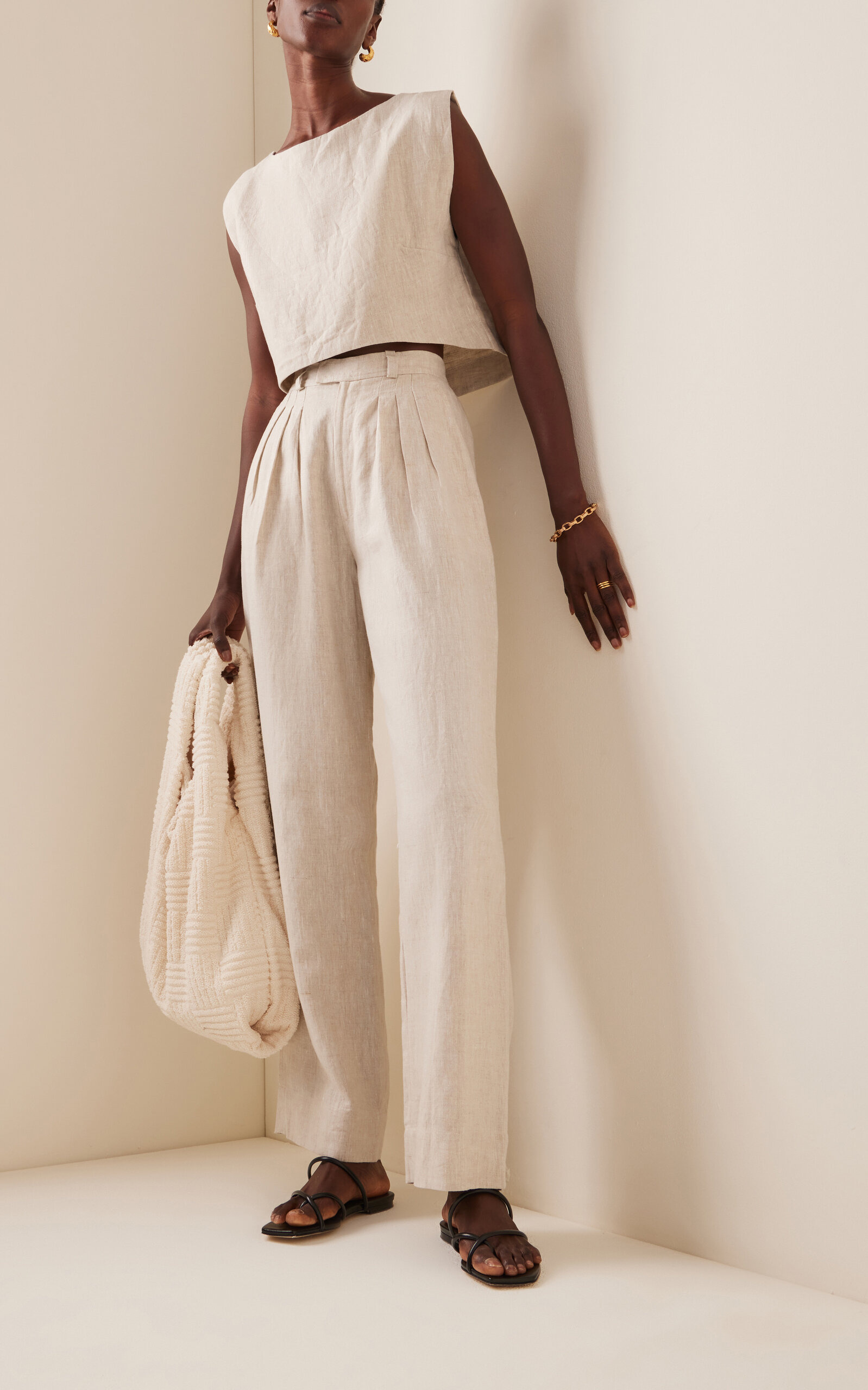 Exclusive Louis Pleated Linen Wide-Leg Trousers neutral - 2
