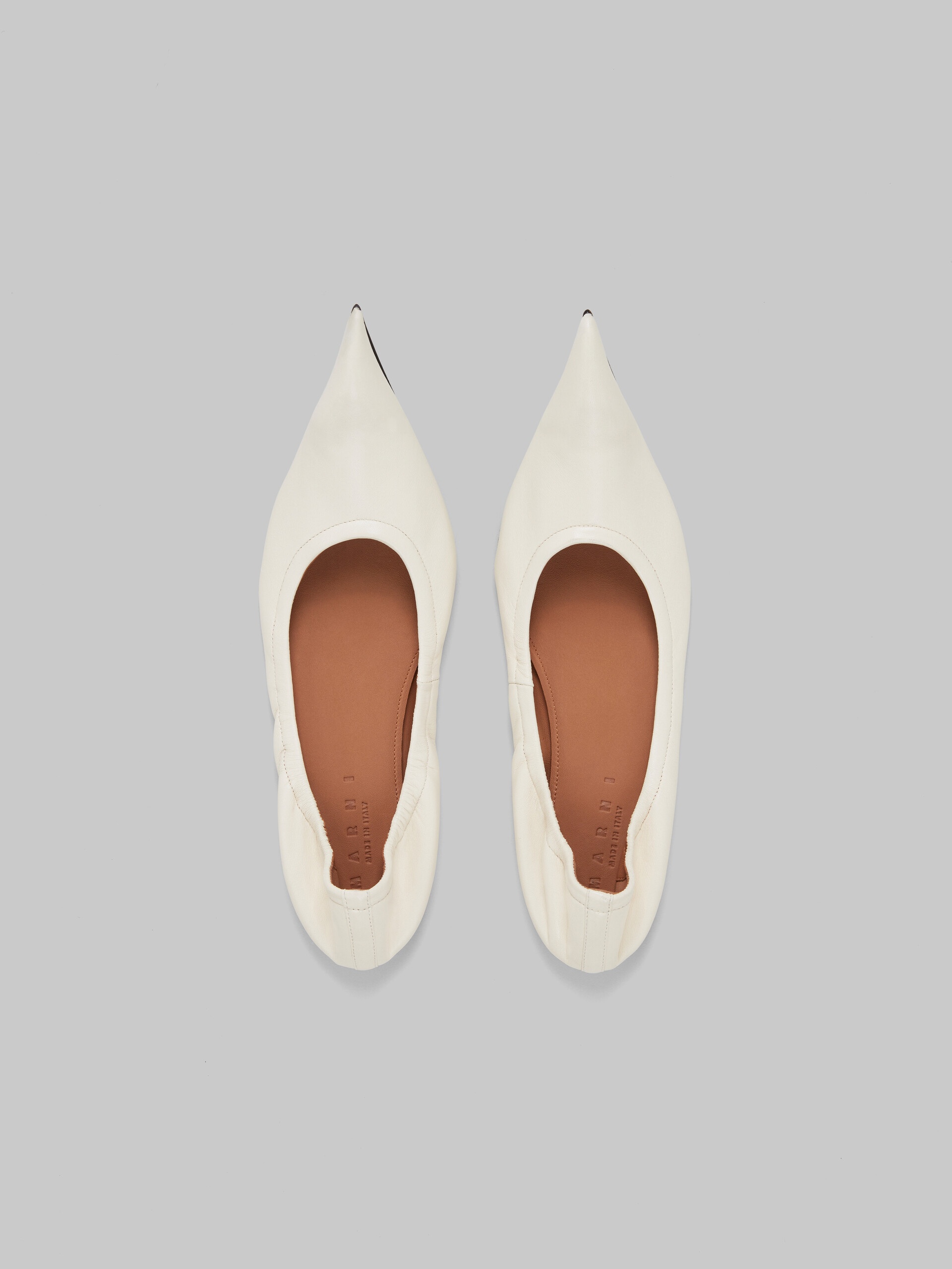 WHITE NAPPA POINTED-TOE BALLET FLATS - 4