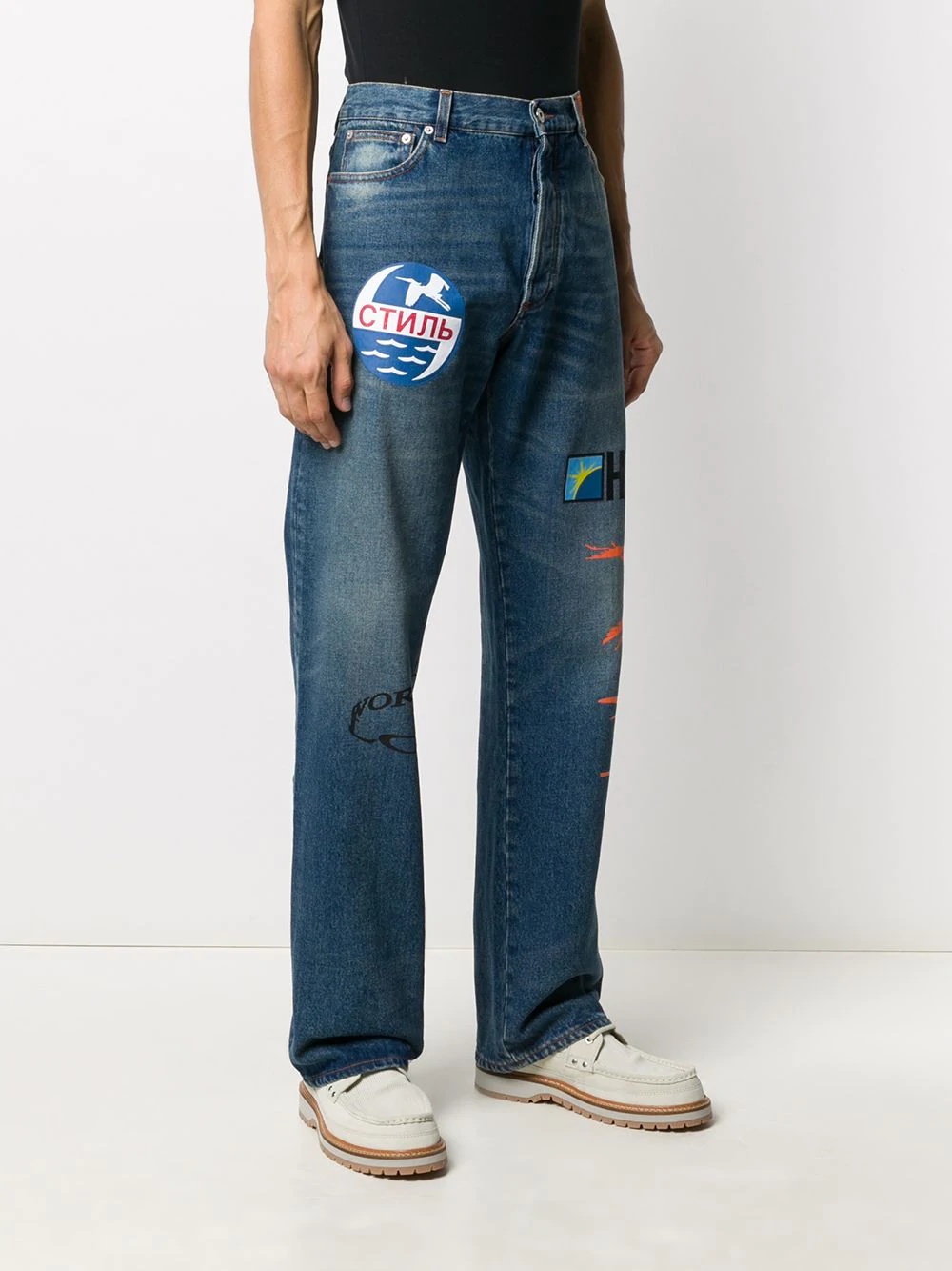 graphic-print bootcut jeans - 3