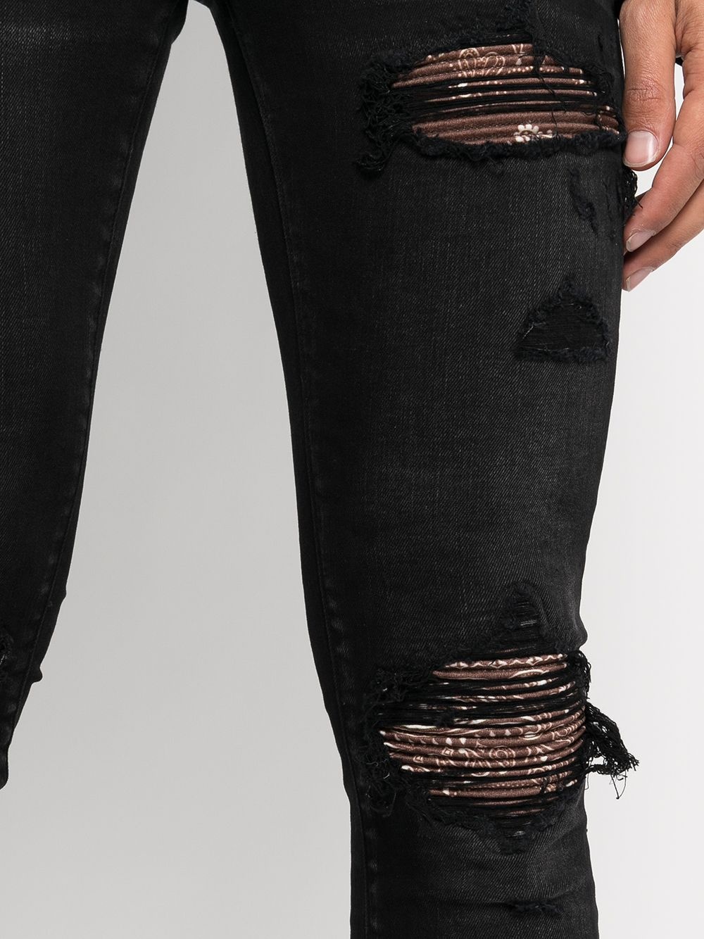 paisley-patch distressed skinny jeans - 5