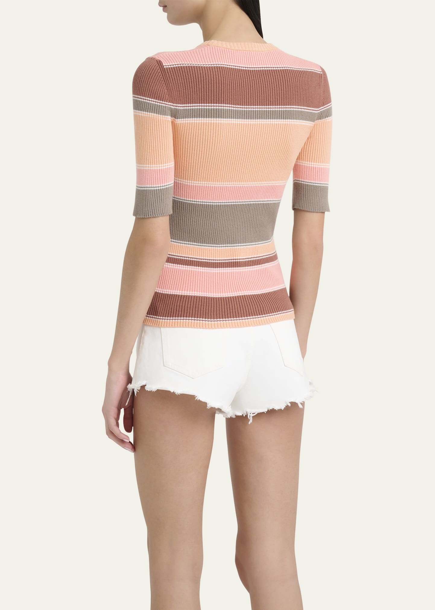 Striped Crewneck Rib Knit Cotton Top - 3