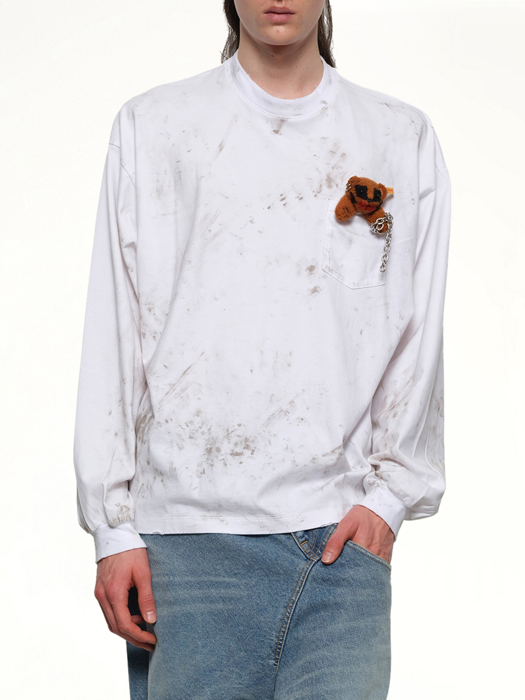Long Sleeve T-Shirt With Villain Bear in White - 6