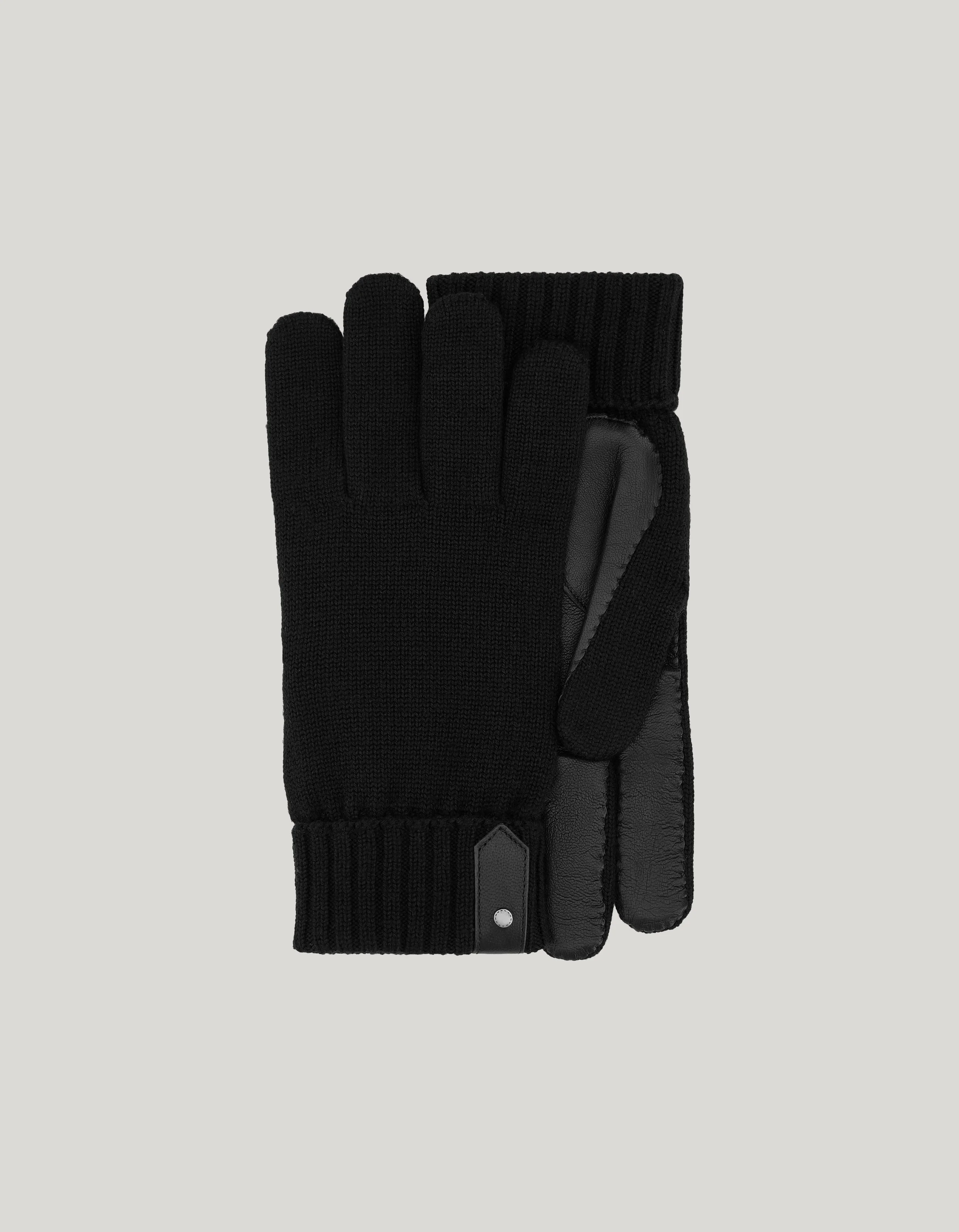 BLACK WOOL KNIT AND SHEEPSKIN GLOVES - 1