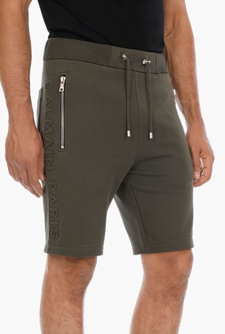 Khaki cotton shorts with embossed khaki Balmain Paris logo - 9